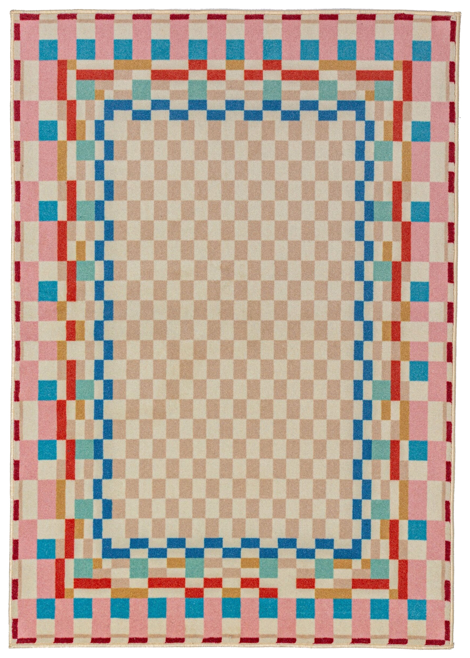 Dywan z wełną Checkered Border 200x300 cm wielokolorowy