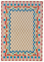 Dywan z wełną Checkered Border 180x230 cm wielokolorowy