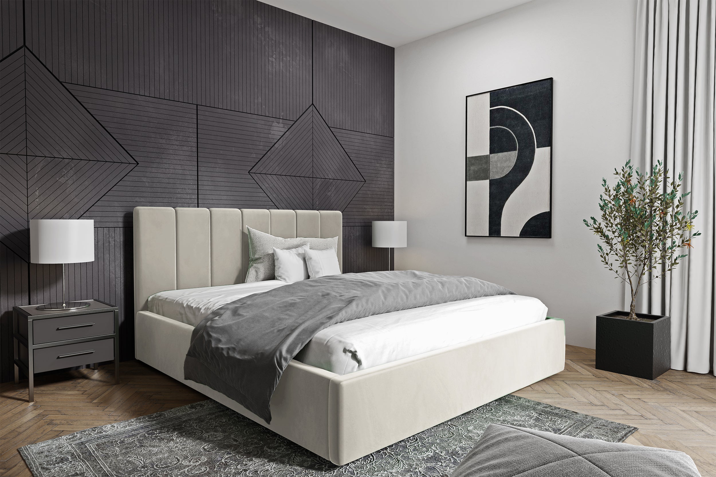 Łóżko tapicerowane Isara 180x200 cm z pojemnikiem kremowe welur