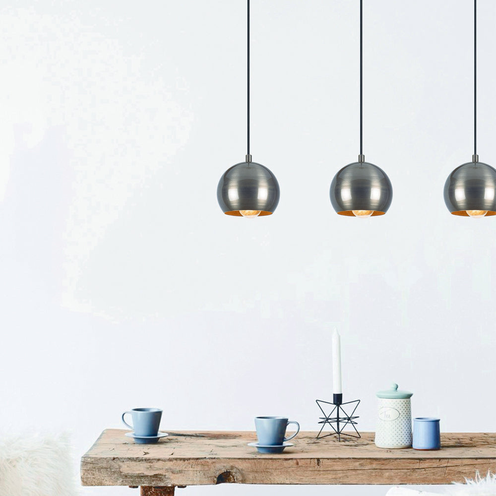 Lampa wisząca Kiento x3 w kształcie kuli średnica 15 cm platynowa