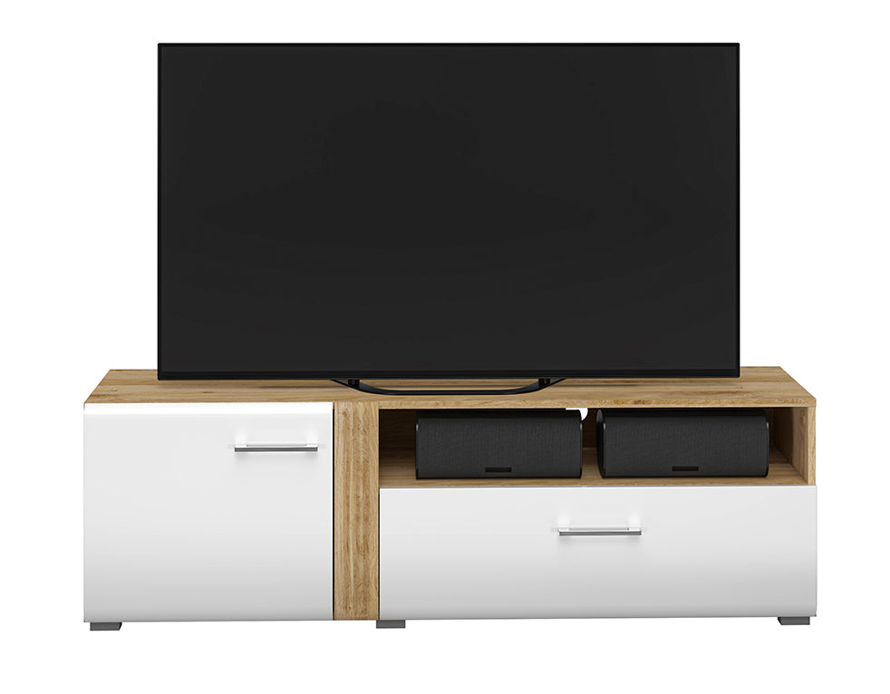 Szafka RTV Fandri z szufladą 150 cm Dąb castello / Biały połysk