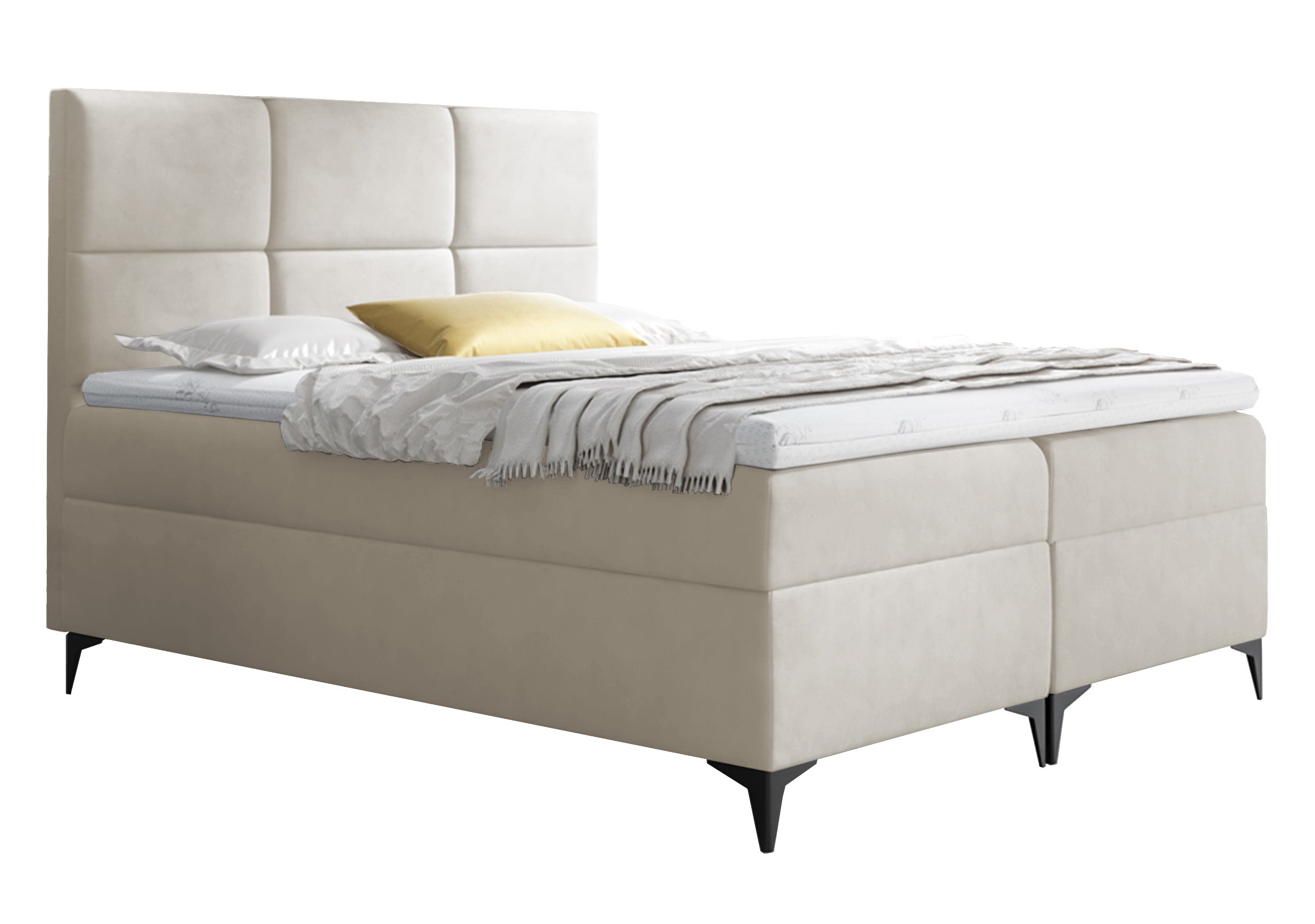 Łóżko kontynentalne Firome 120x200 z dwoma pojemnikami, materacem i topperem kremowe hydrofobowe
