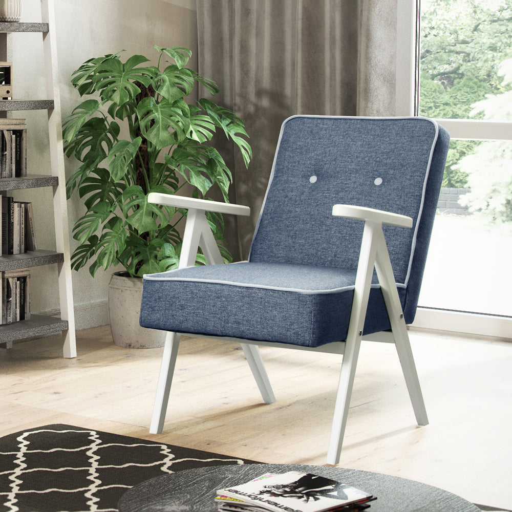 Fotel MidCentury niebiesko jasnoszary łatwoczyszczący