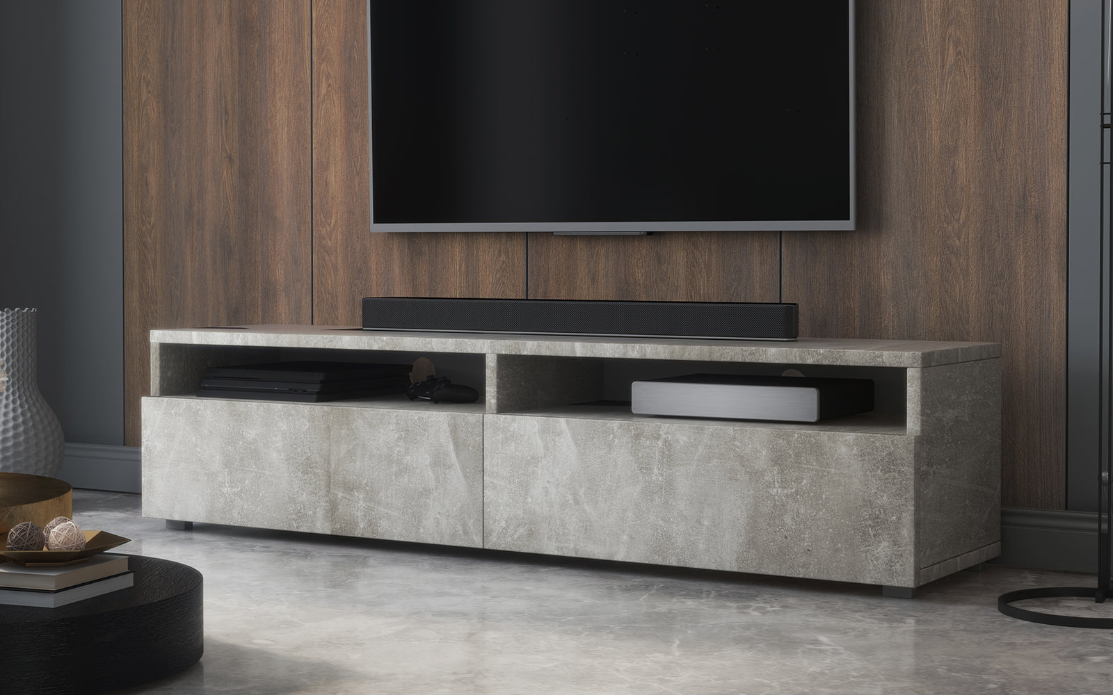 Szafka RTV z dwiema szufladami Rednaw 140 cm Beton