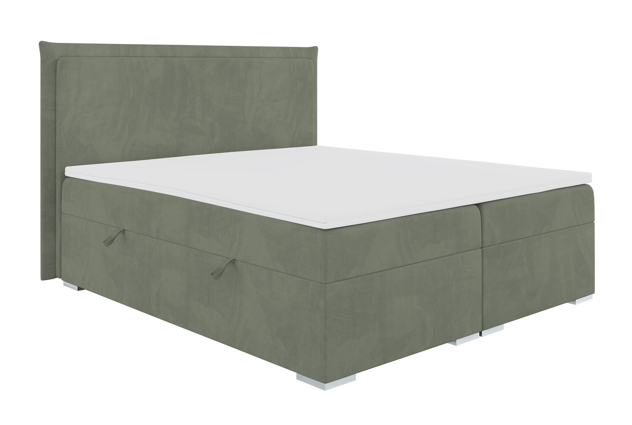 Łóżko kontynentalne 160x200 cm Nurdicer z pojemnikami i topperem oliwkowe welur hydrofobowy
