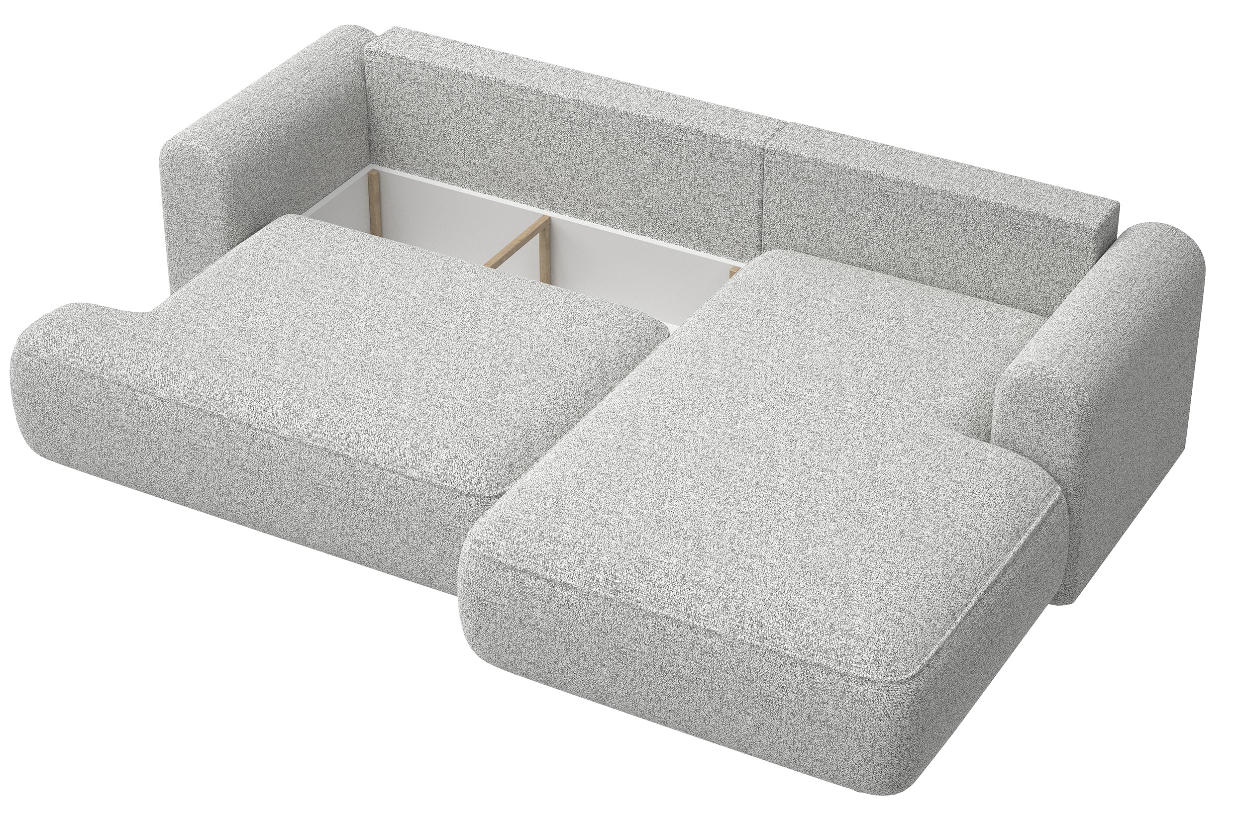 Narożnik z funkcją spania Ovo L-kształtny jasnoszara plecionka prawostronny