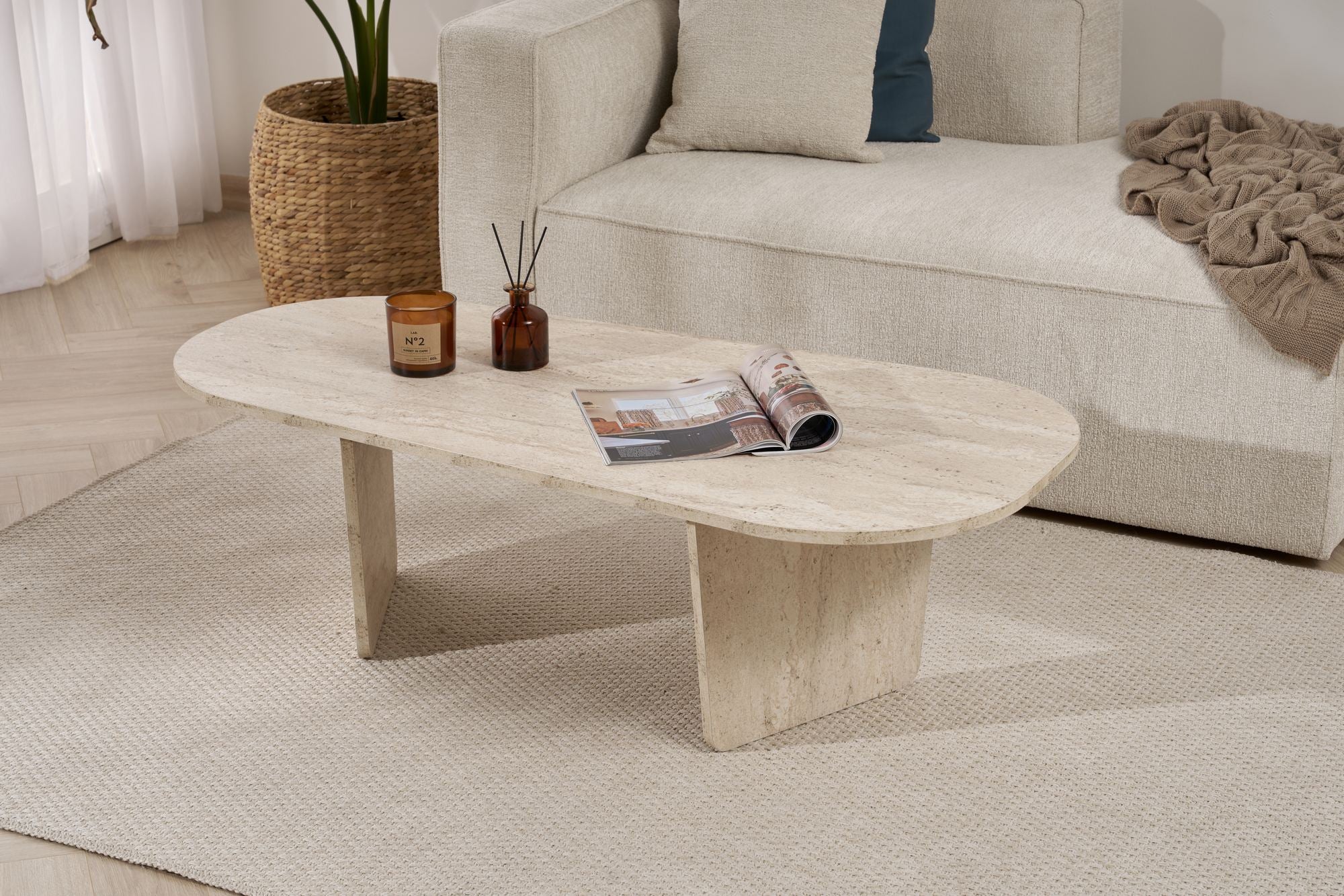 Stolik kawowy Vellu 130x65 cm trawertyn