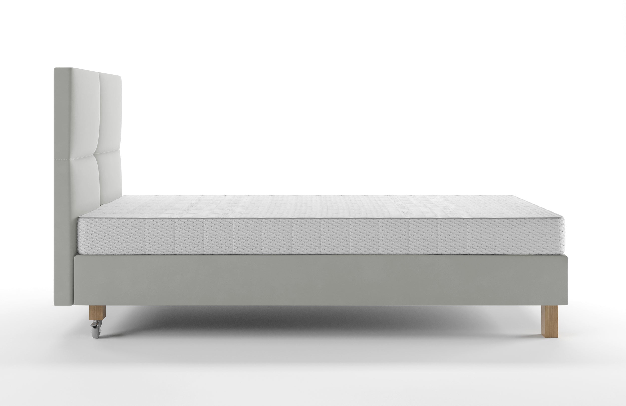 Łóżko tapicerowane 90x200 cm  Donbay z wezglowiem panelowym i materacem kieszeniowym jasnoszare welur hydrofobowy