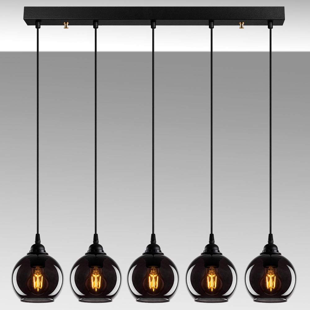 Lampa wisząca Communis x5 dymiony klosz