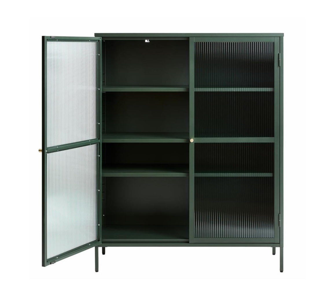 Witryna metalowa Avensunly 140 cm z przeszkleniem zielona