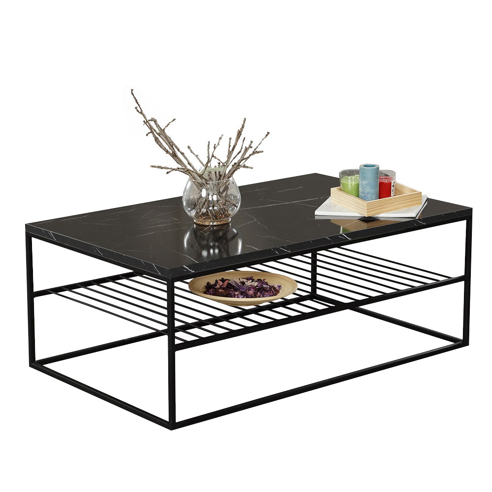 Stolik kawowy Etten z półką czarny marmur 55x95 cm