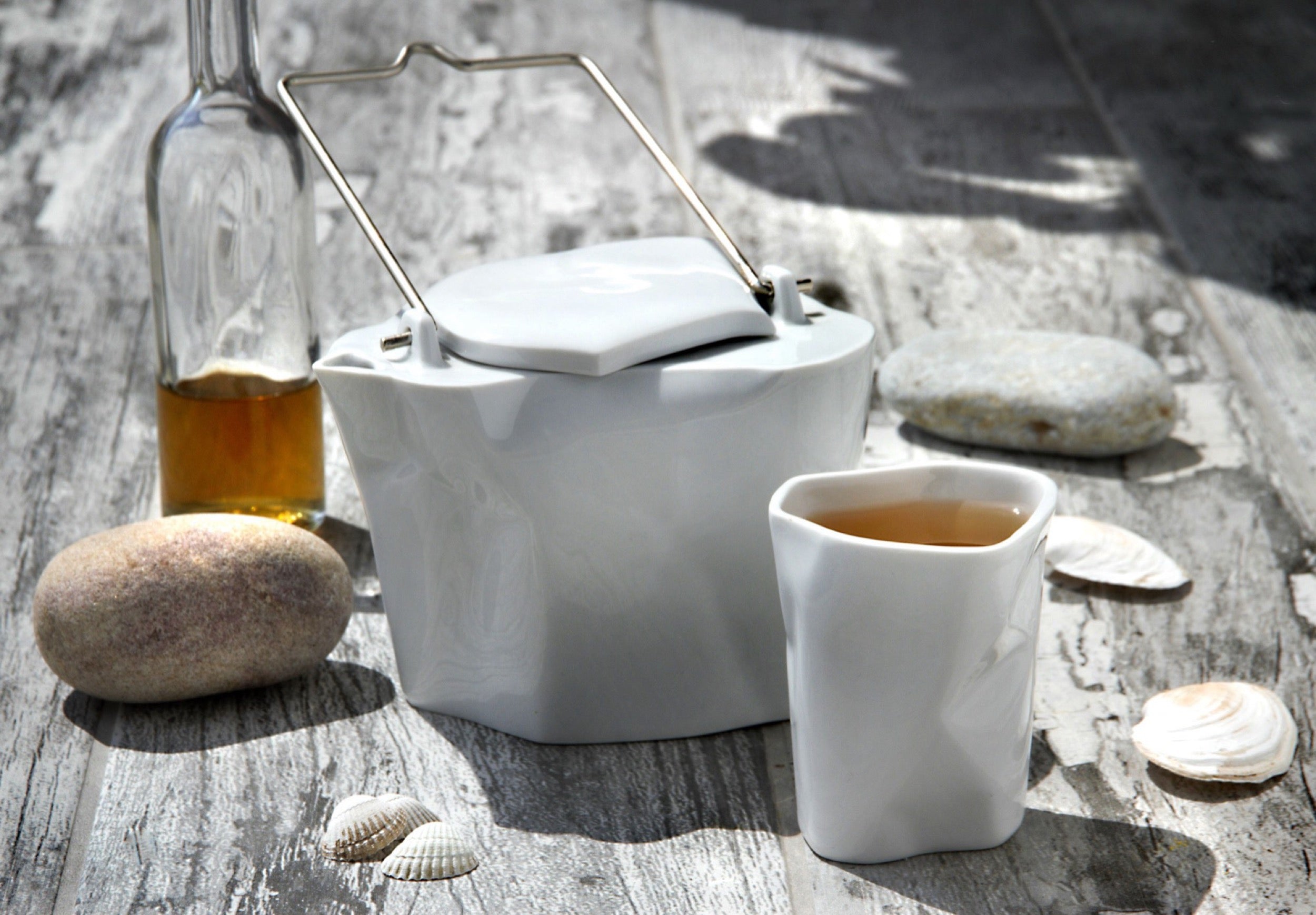 Zestaw do herbaty porcelanowy Pogięty biały