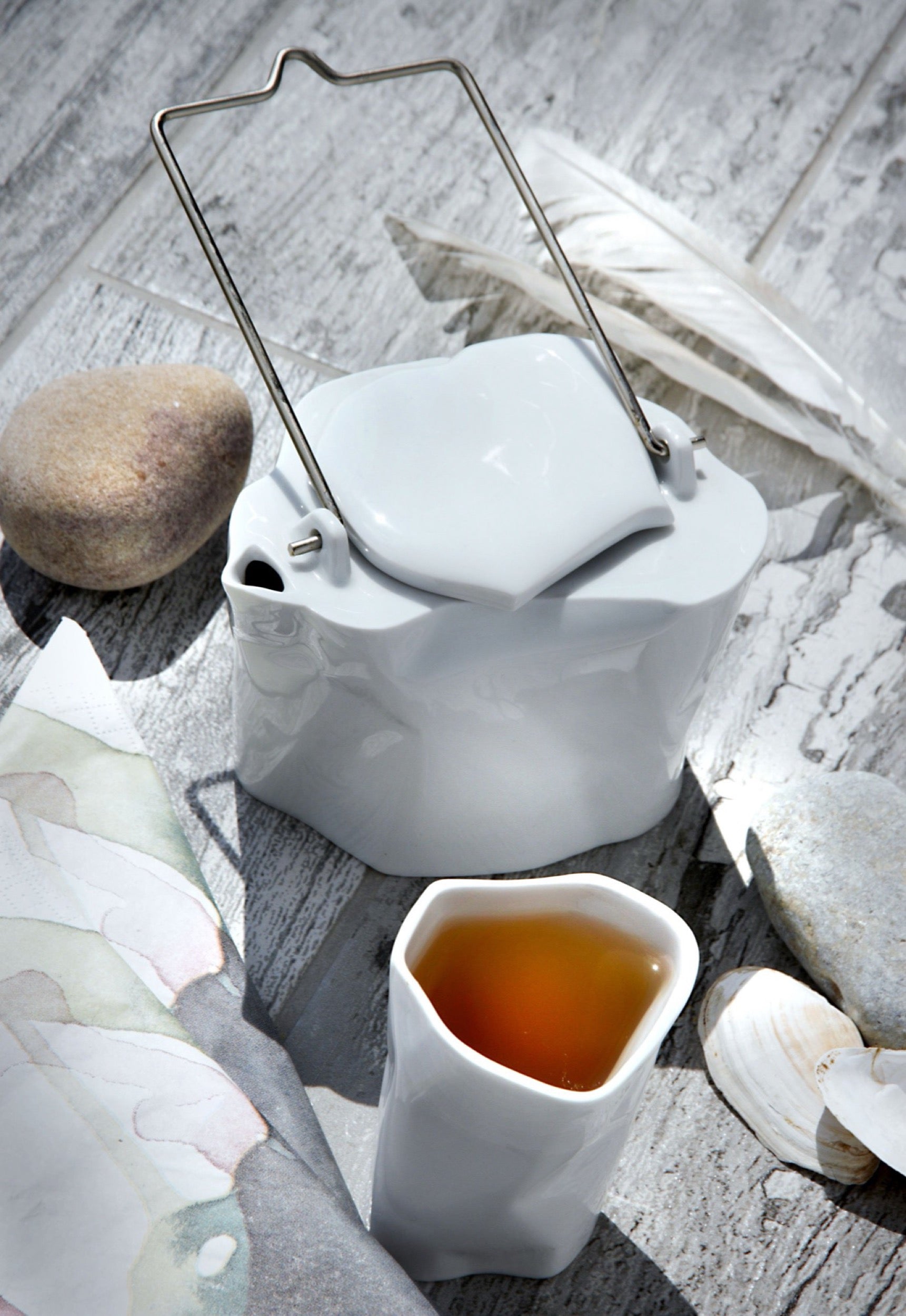 Zestaw do herbaty porcelanowy Pogięty biały