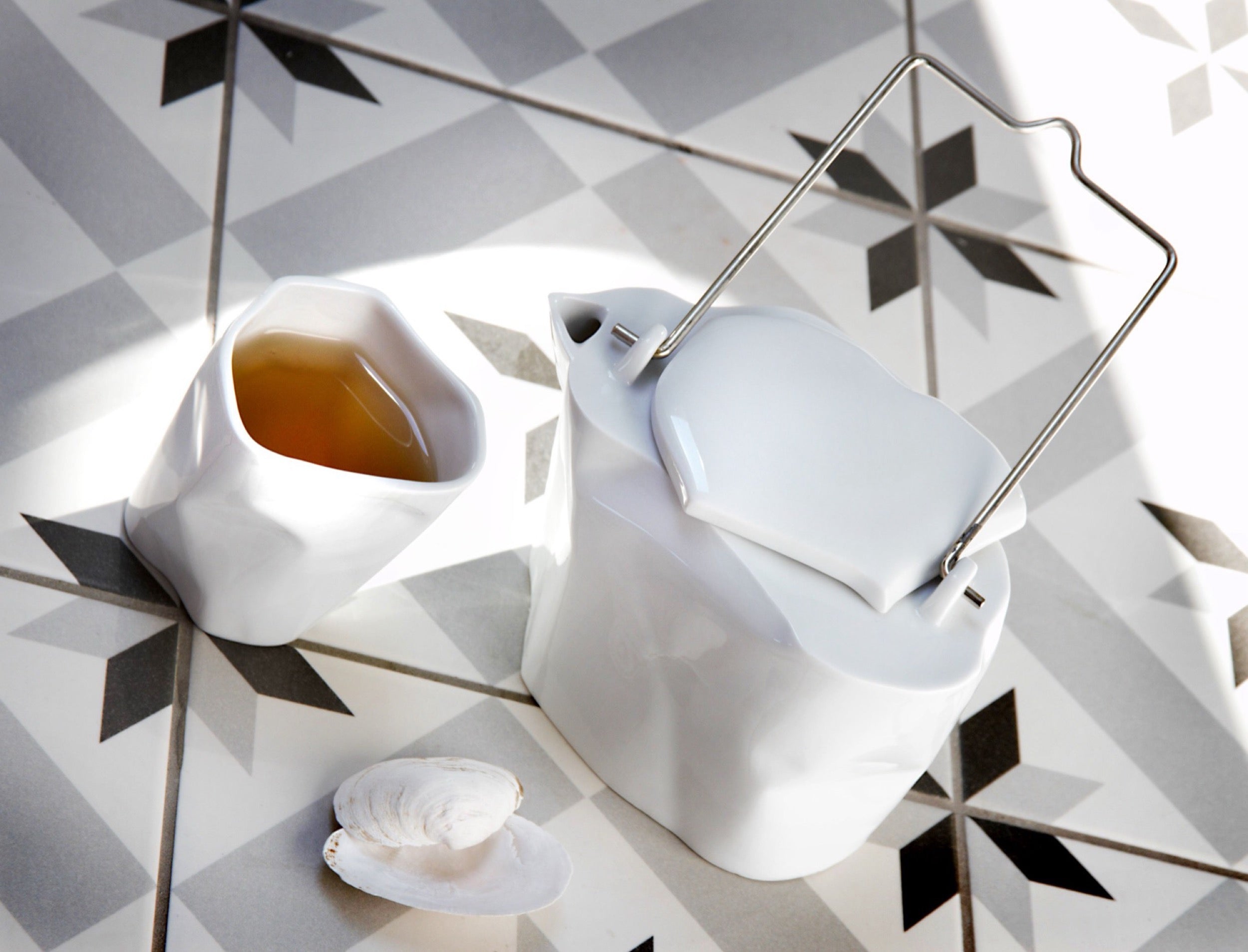 Zestaw do herbaty porcelanowy Pogięty biały