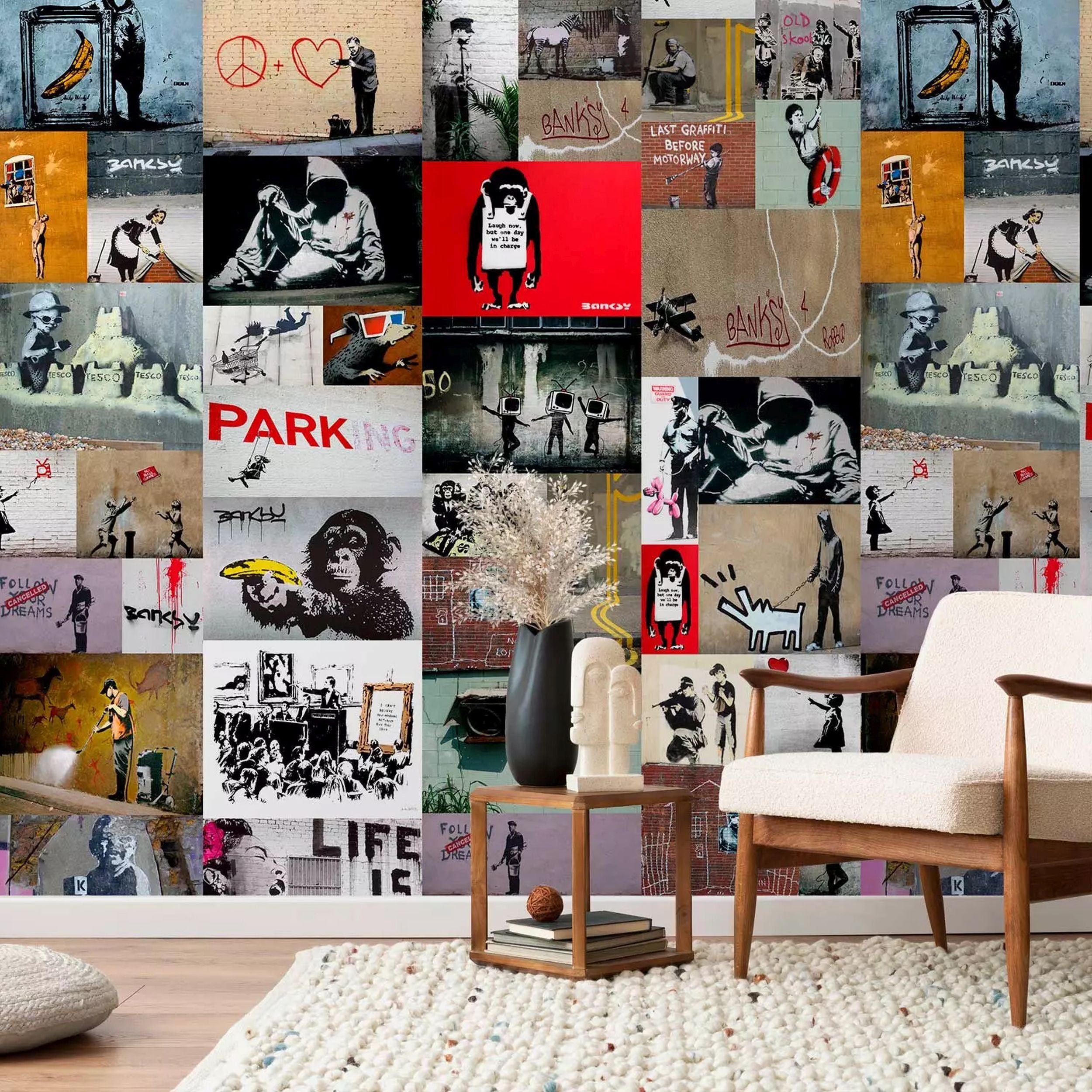 Tapeta Kolaż graffiti Banksy 1000x50 cm
