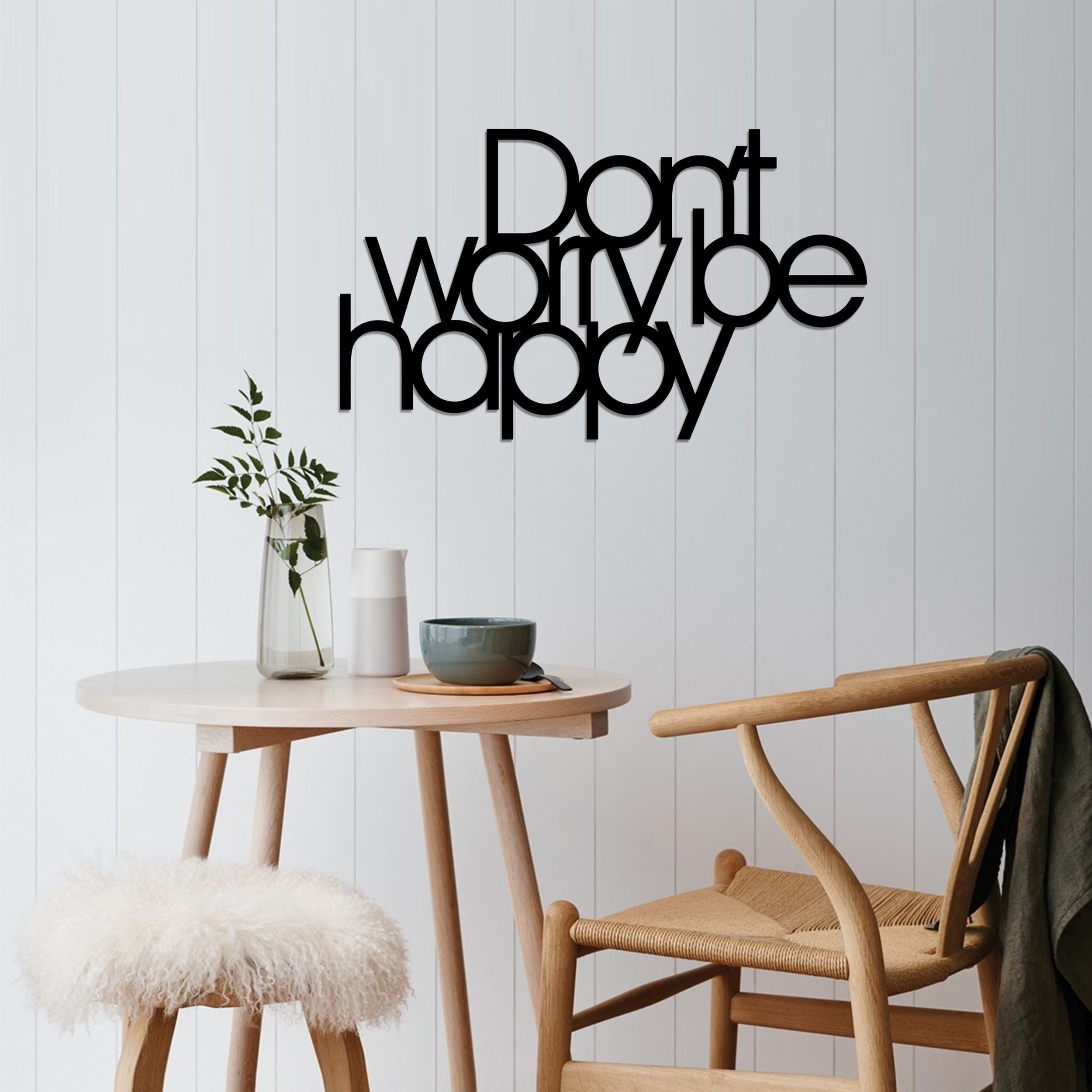 Dekoracja ścienna Don't Worry Be Happy metalowa czarna