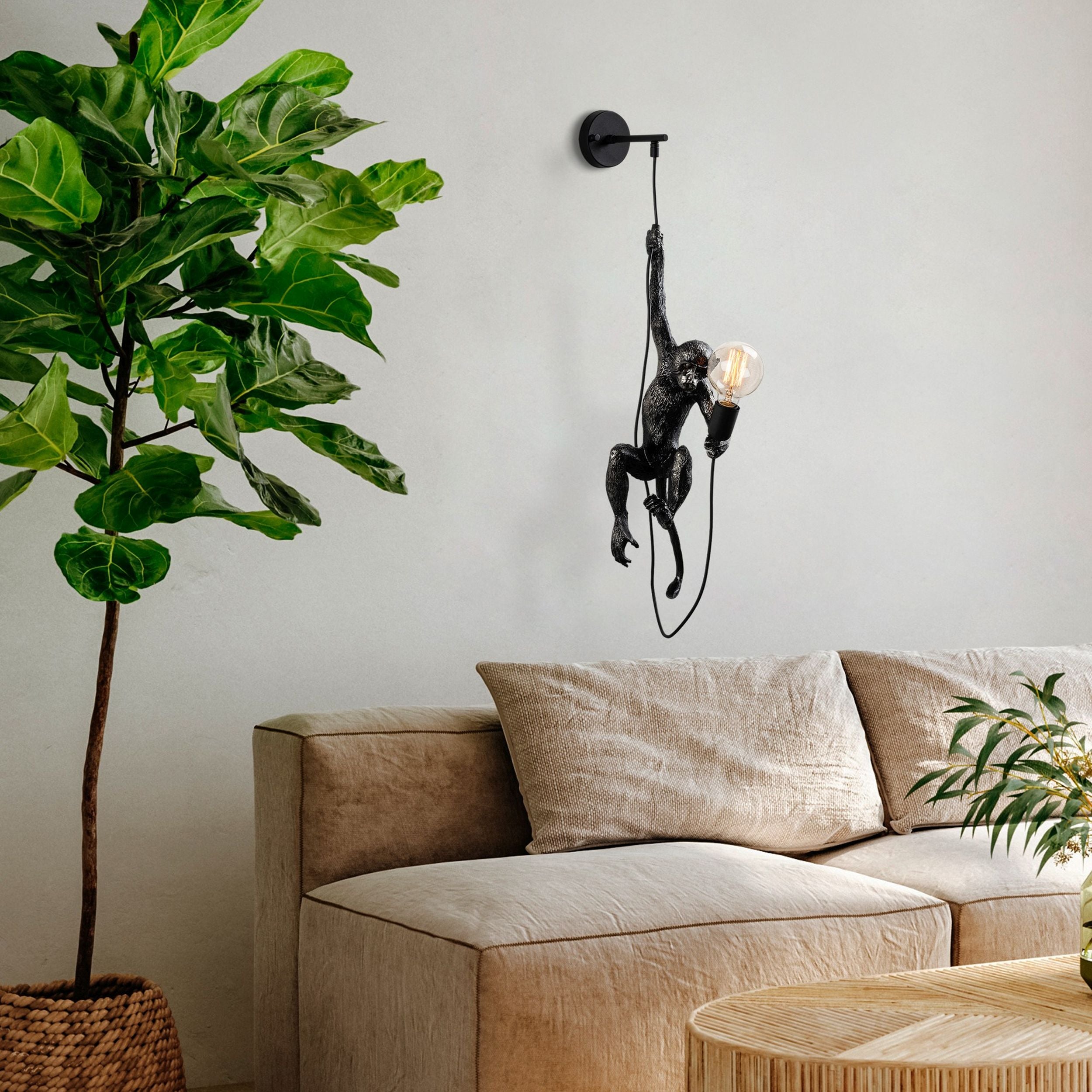 Lampa ścienna Proffitz z małpką czarna