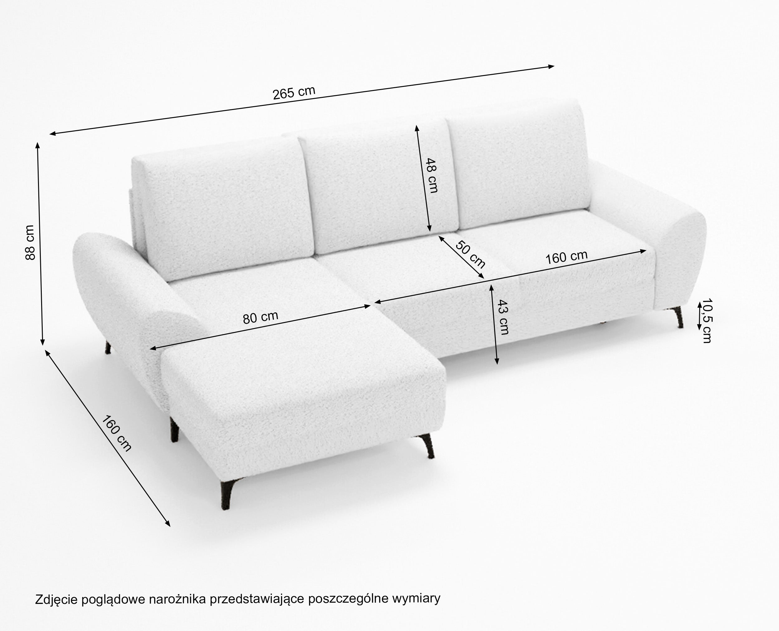 Narożnik z funkcją spania Minila L-kształtny z pojemnikiem kremowy boucle lewostronny