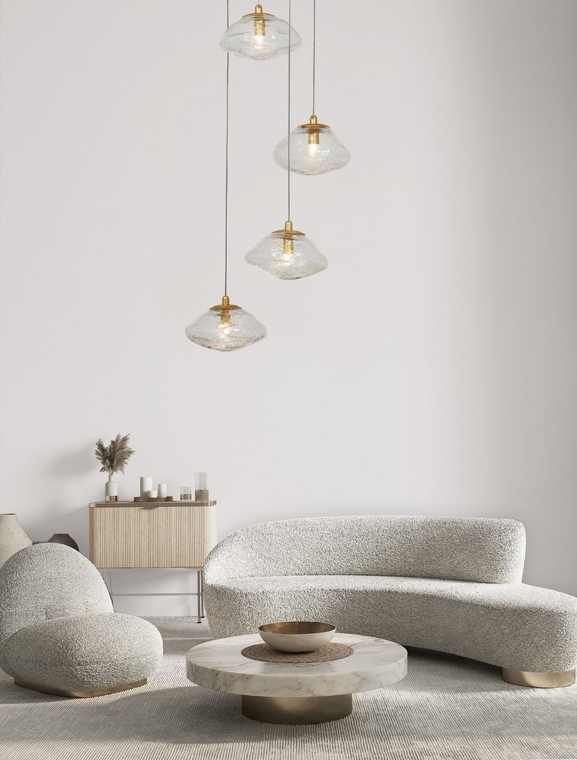 Lampa wisząca Elanke x5 na okrągłej podsufitce złota