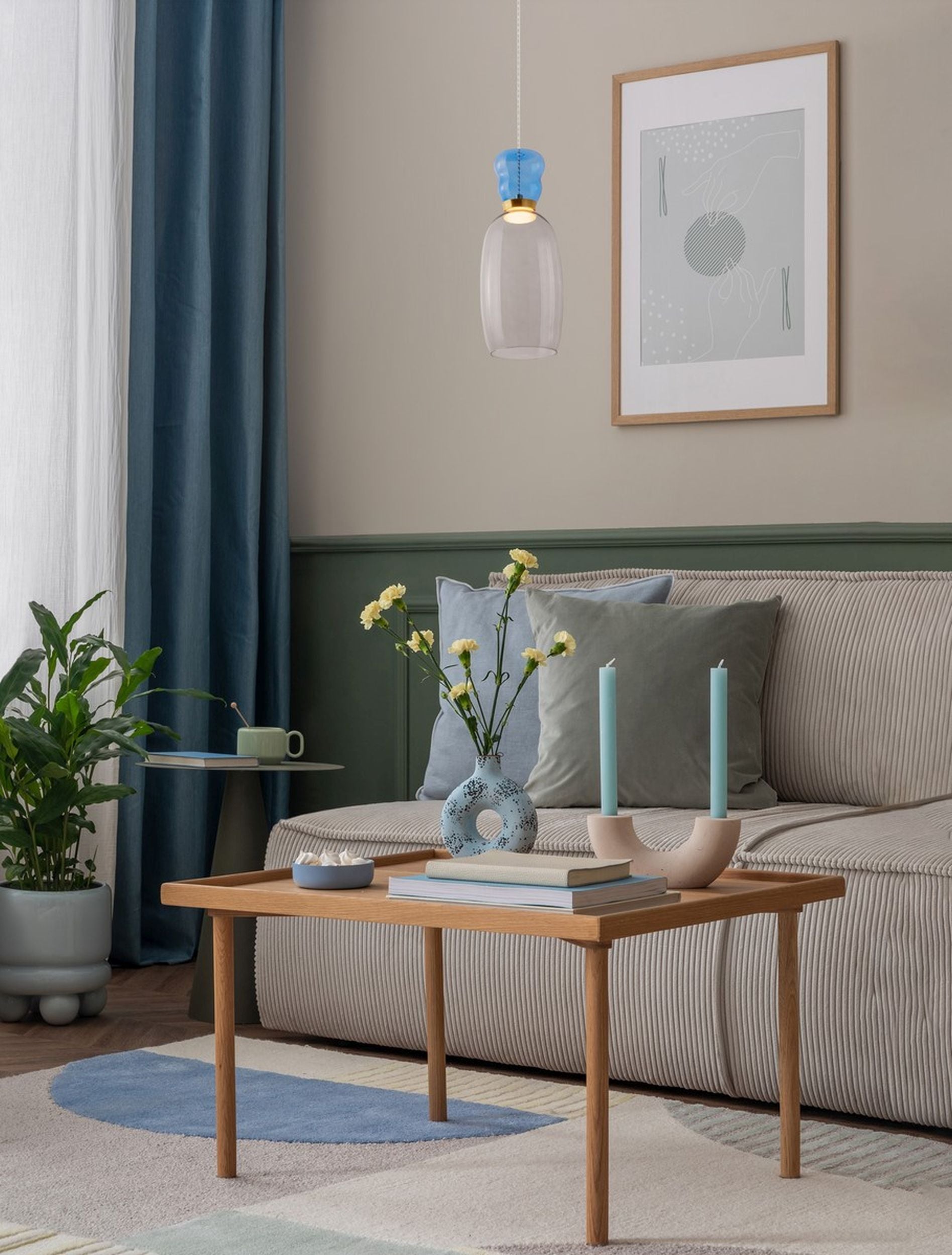 Lampa wisząca Kiands LED x1 niebiesko-złota