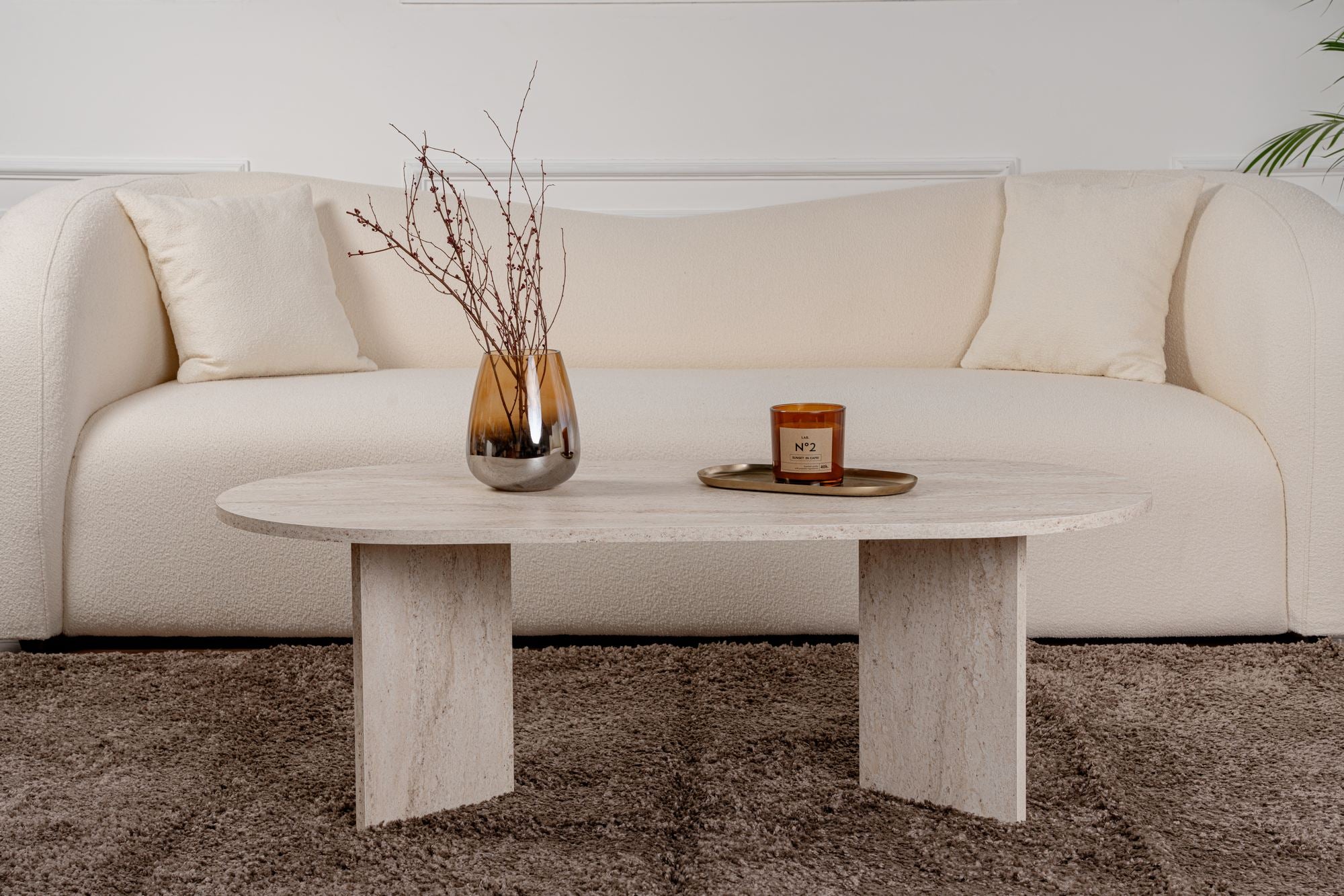 Stolik kawowy Sable owalny blat 119x60 cm trawertyn