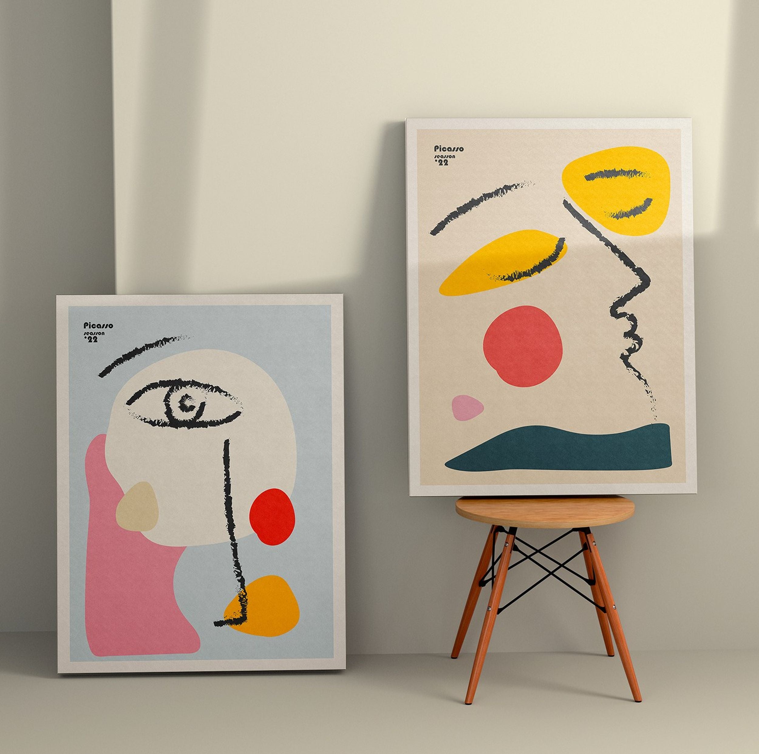 Zestaw 2 obrazów na płótnie Dooleaches 70x50 cm kolorowe twarze