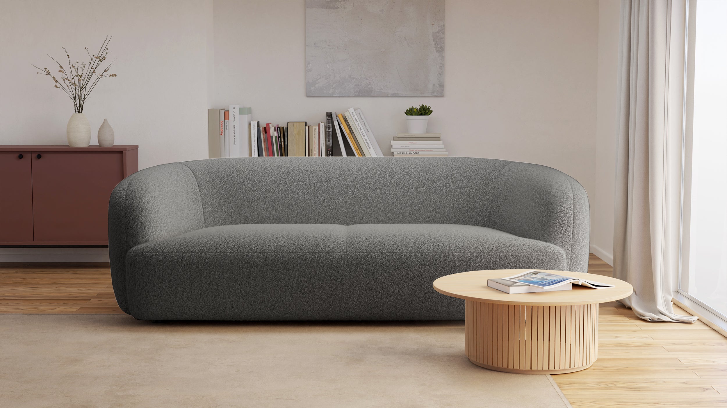 Sofa trzyosobowa Sabanitas ciemnoszara w tkaninie boucle