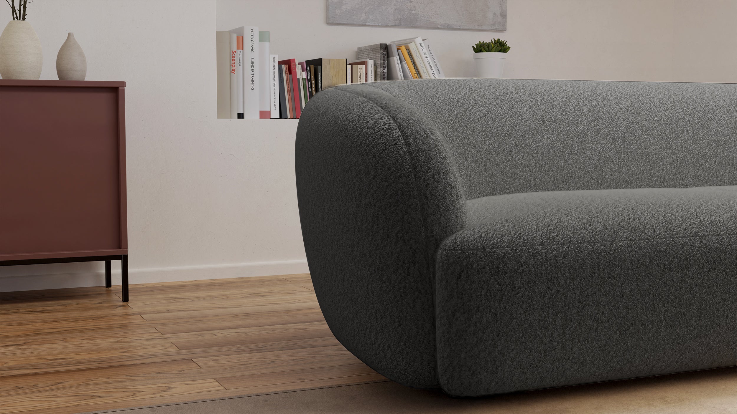 Sofa trzyosobowa Sabanitas ciemnoszara w tkaninie boucle