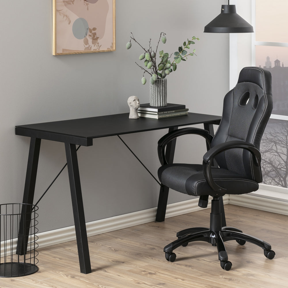 Biurko Badre 125x65 cm czarne ze szklanym blatem