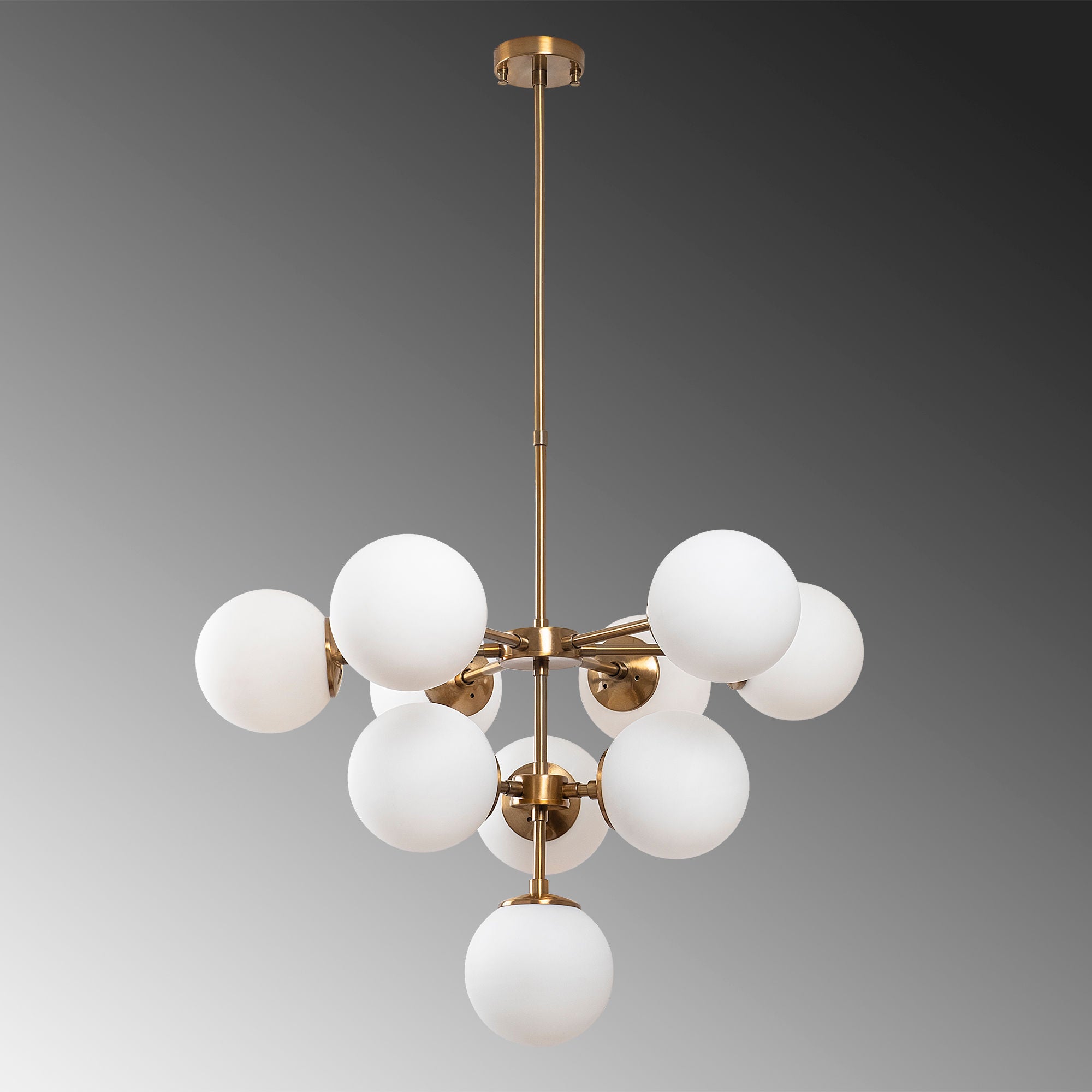 Lampa wisząca Horrelf x10 złota/ mleczne klosze