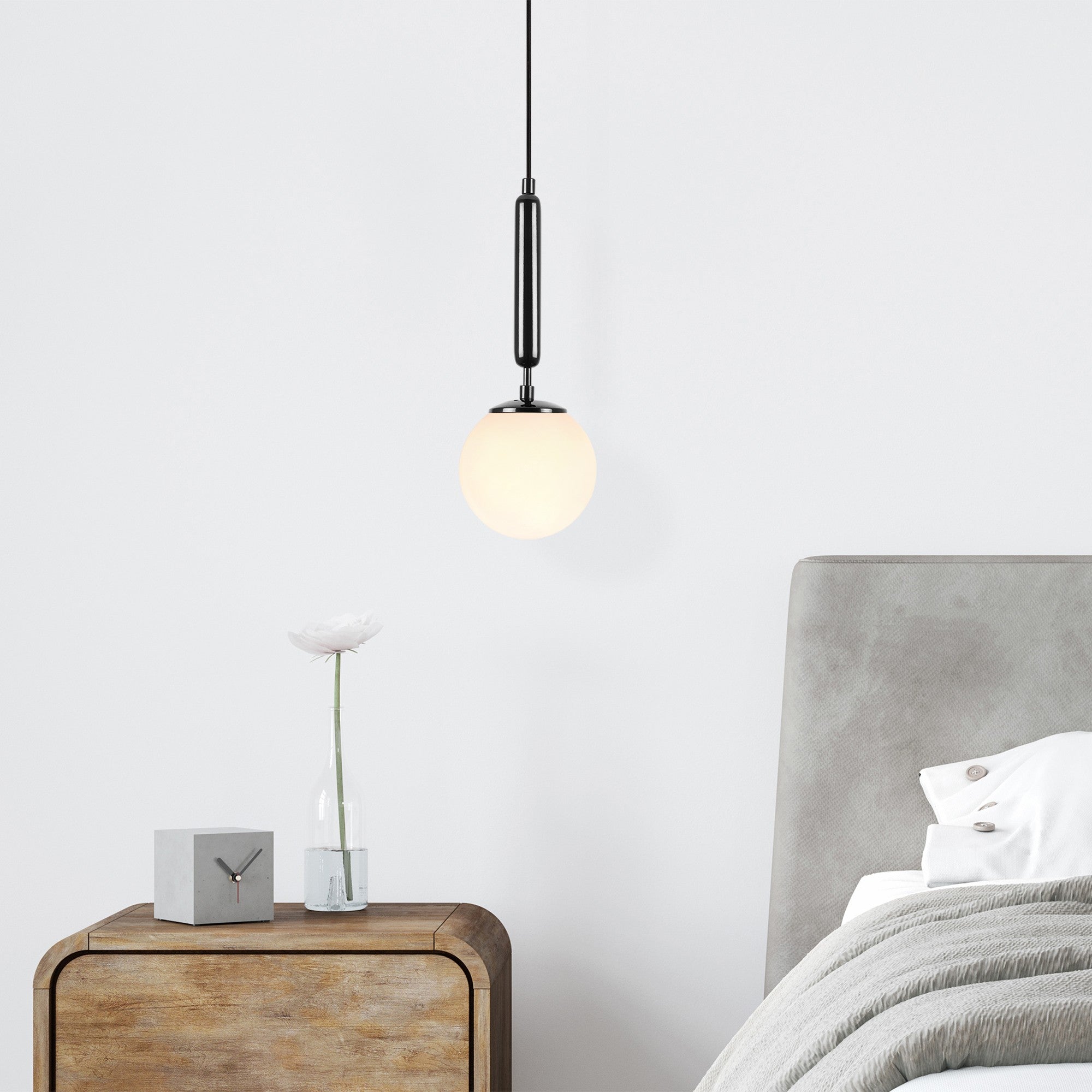 Lampa wisząca Glicize czarny stelaż/ mleczny klosz