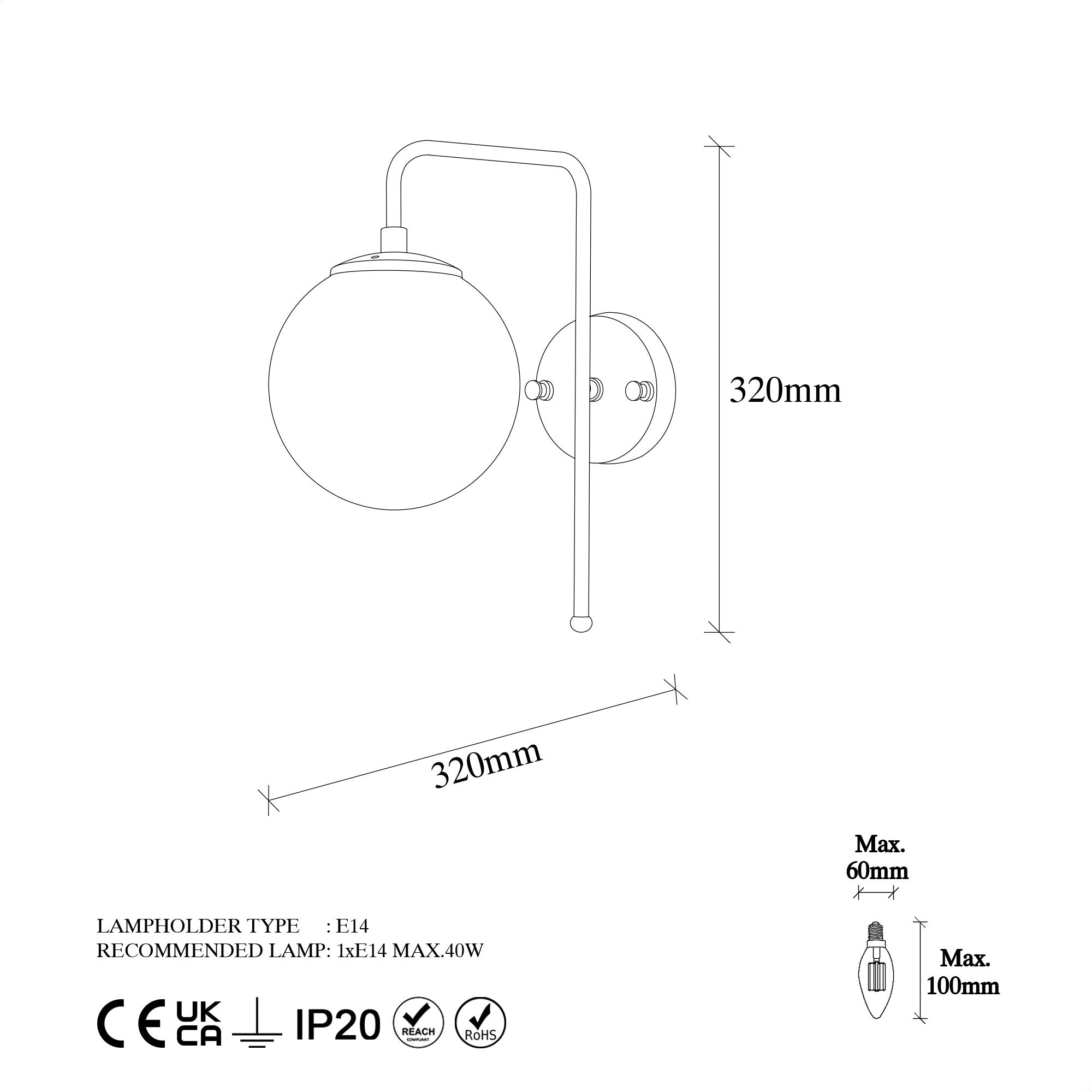 Lampa ścienna Inessites 32 cm złota/ transparentny klosz