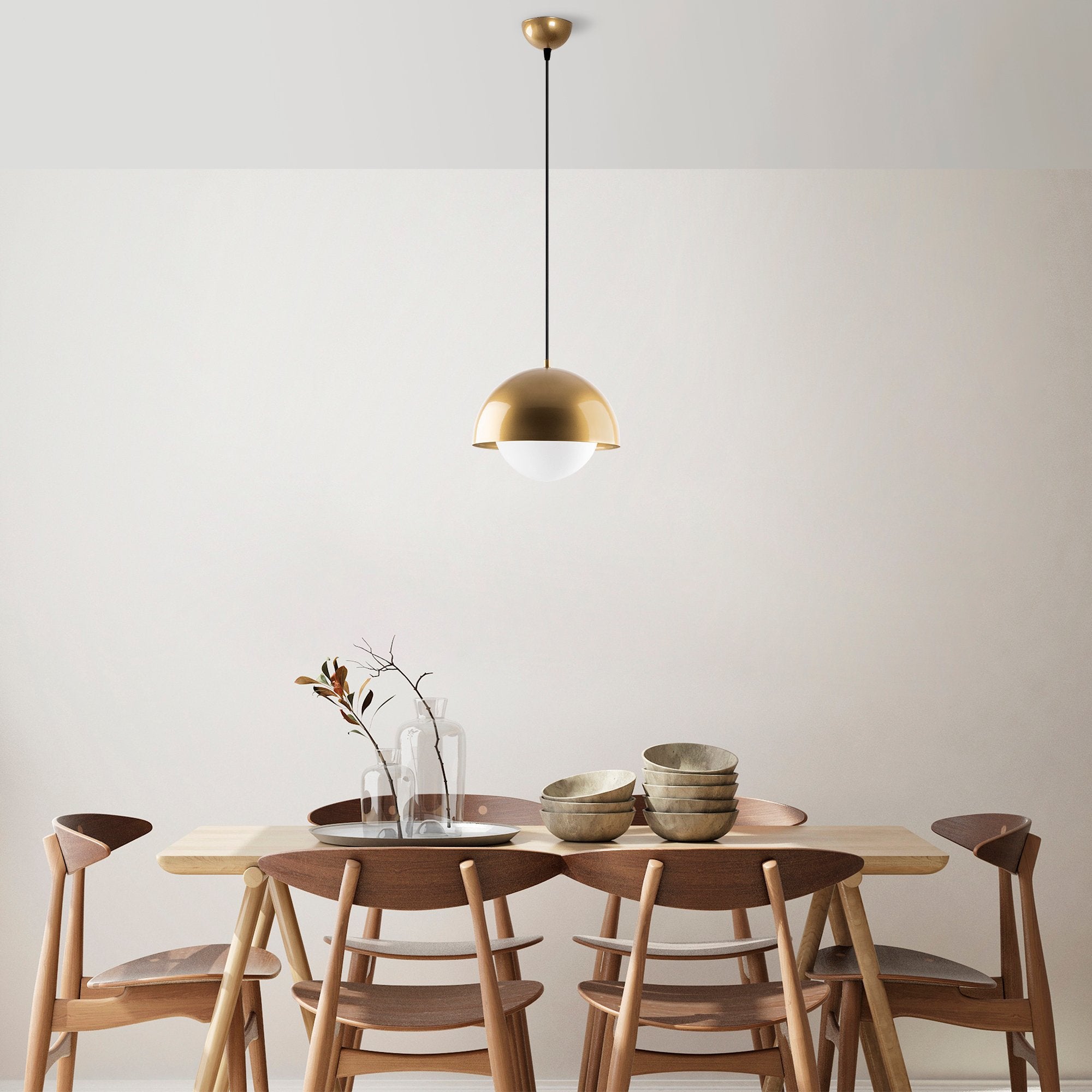 Lampa wisząca Rialler średnica 30 cm złota stelaż