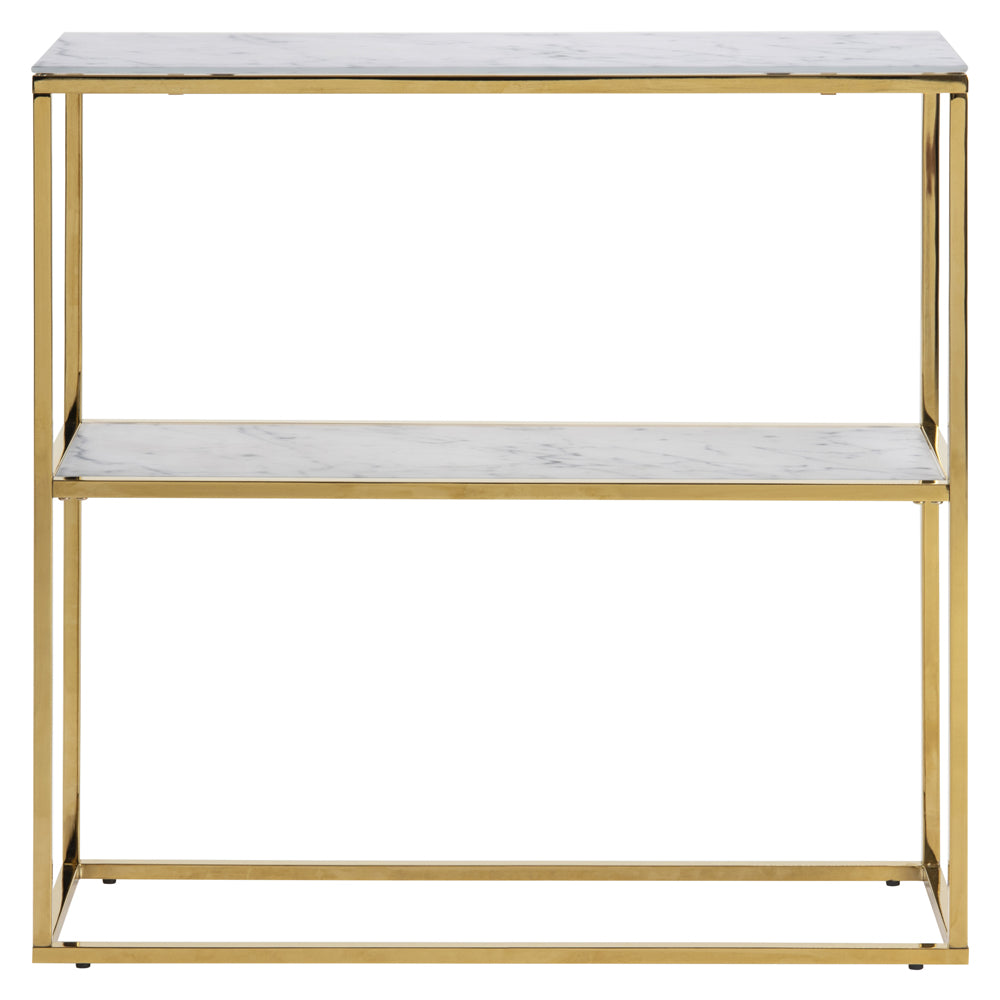 Konsola do przedpokoju Alisma 80x26 cm biały marmur na złotej podstawie