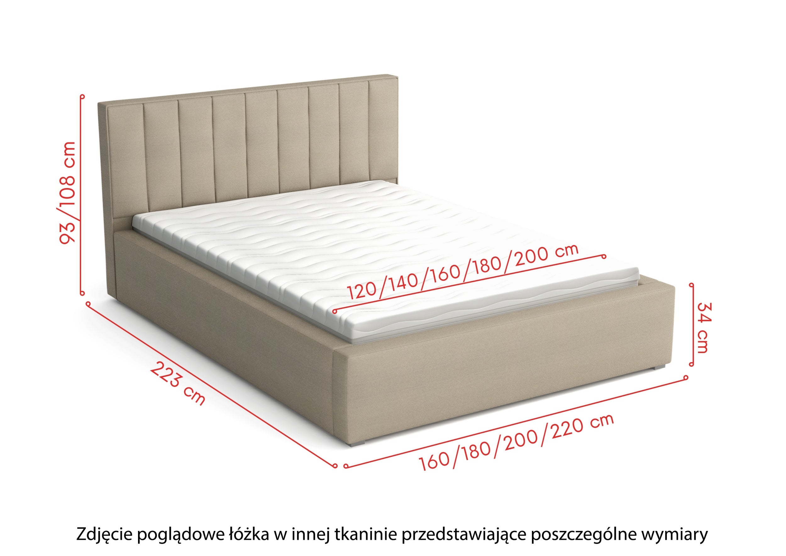 Łóżko tapicerowane 200x200 cm Rinus beżowe w tkaninie hydrofobowej