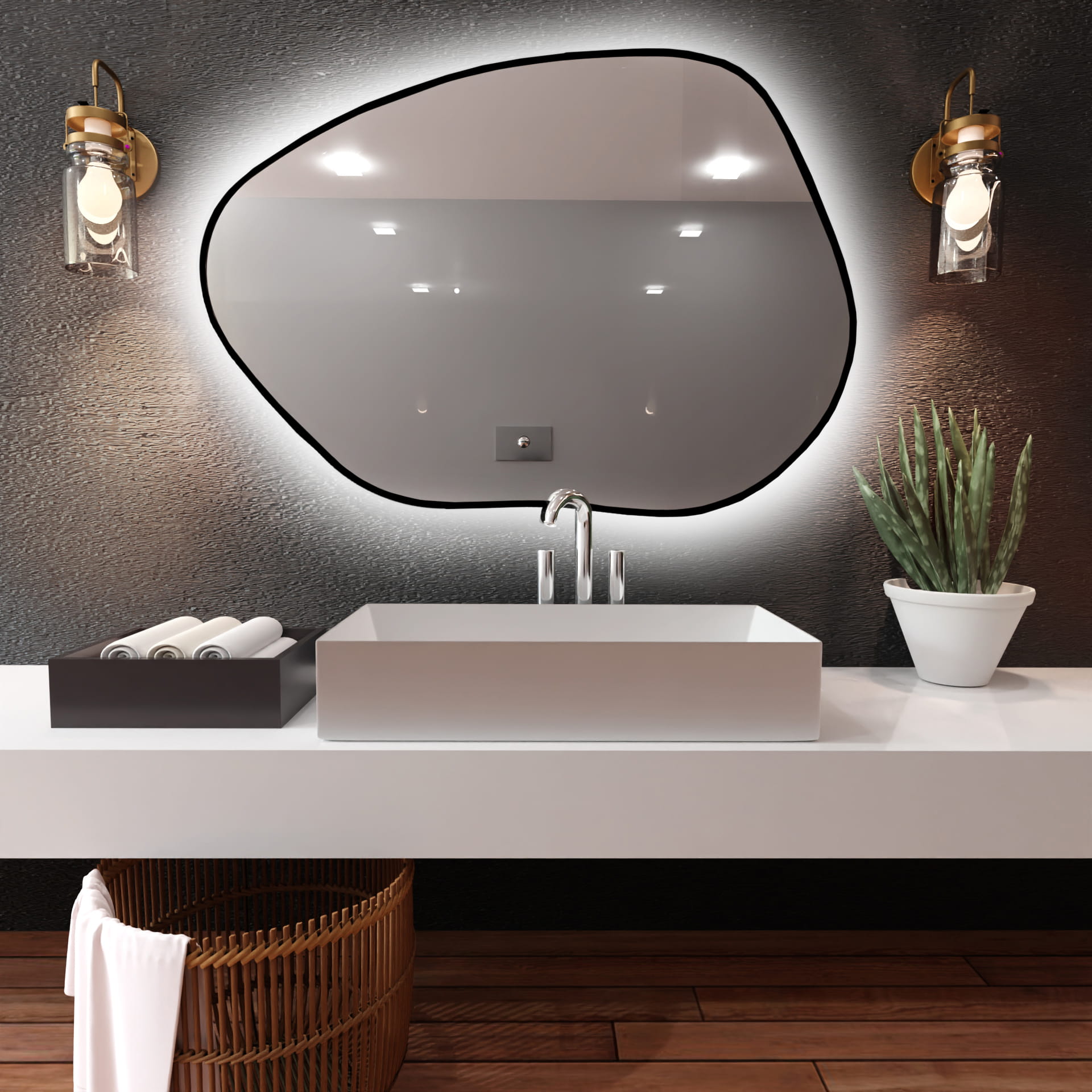 Lustro z podświetleniem Stain I Bright 80x57 cm czarne/ ciepła barwa światła