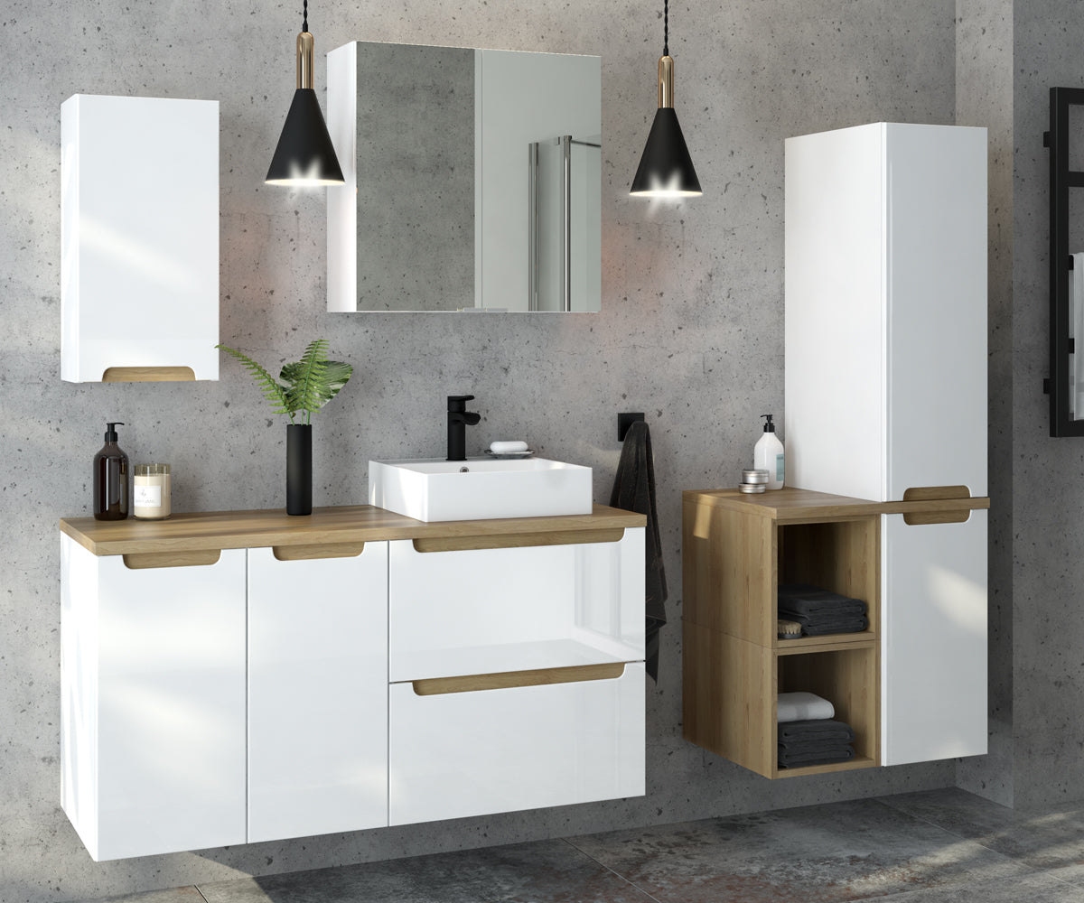 Szafka łazienkowa Saeli wisząca biały połysk 90 cm