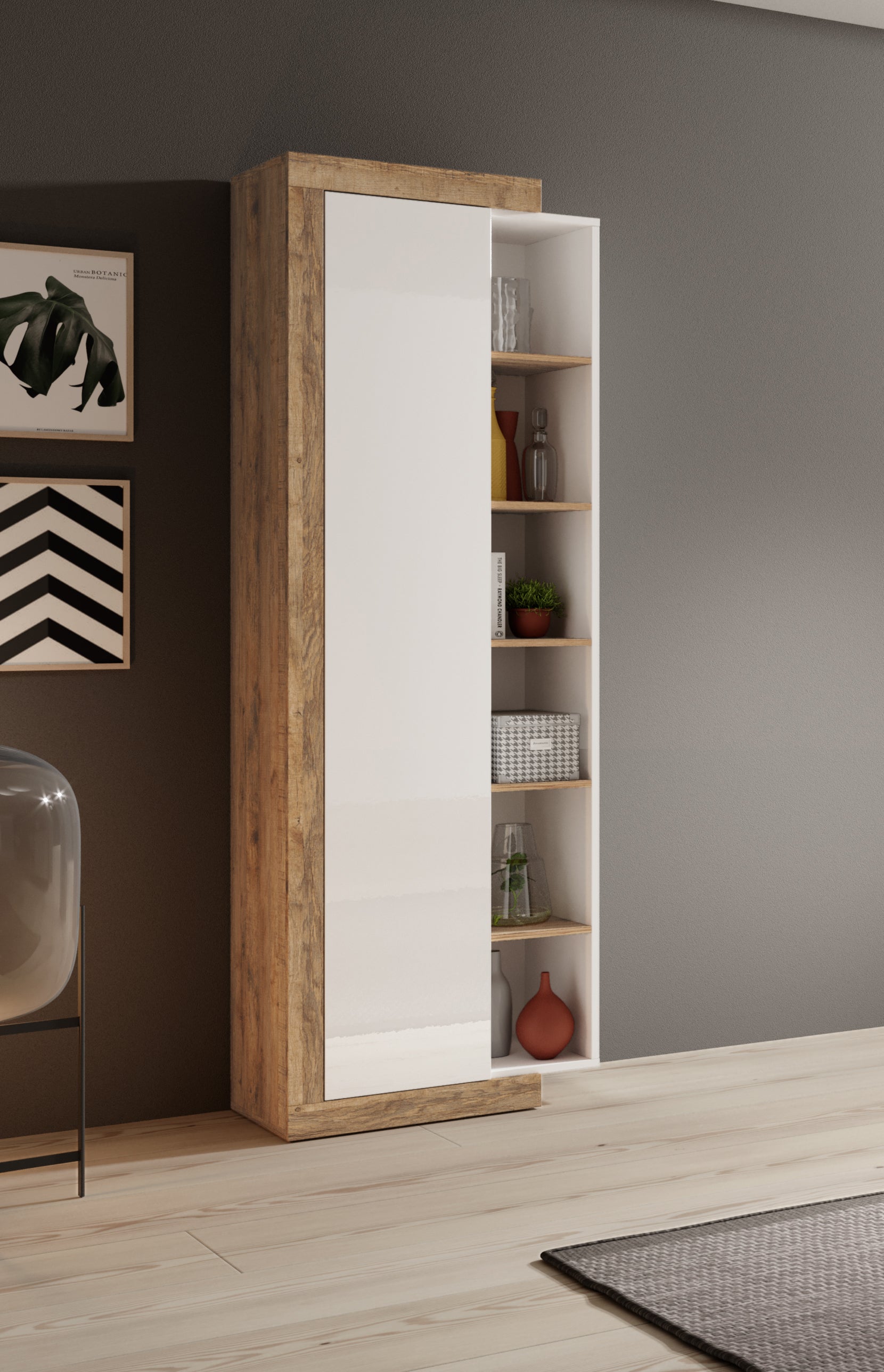 Regał zamykany Ludhiana z półkami biały/dąb Samdal