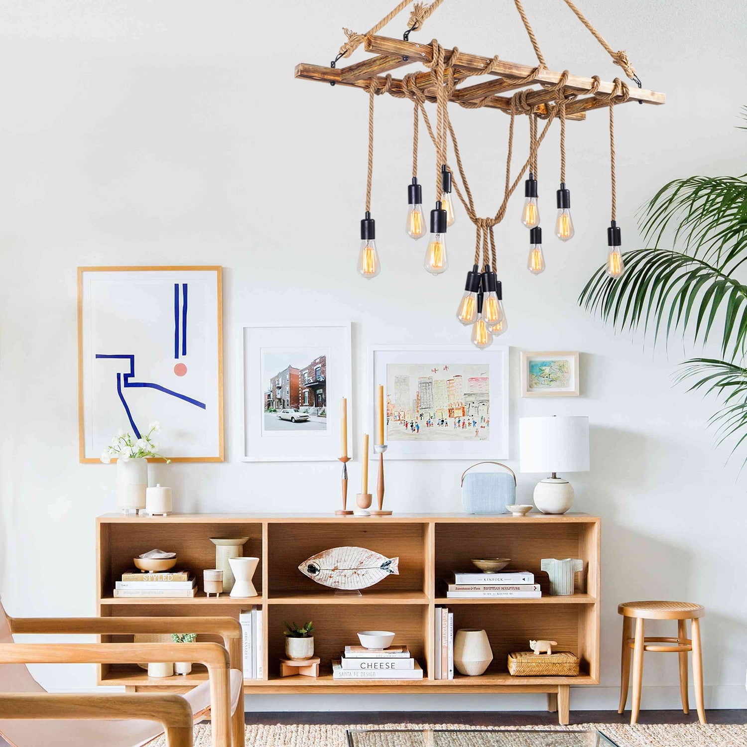 Lampa wisząca Symmett x12 drewniana
