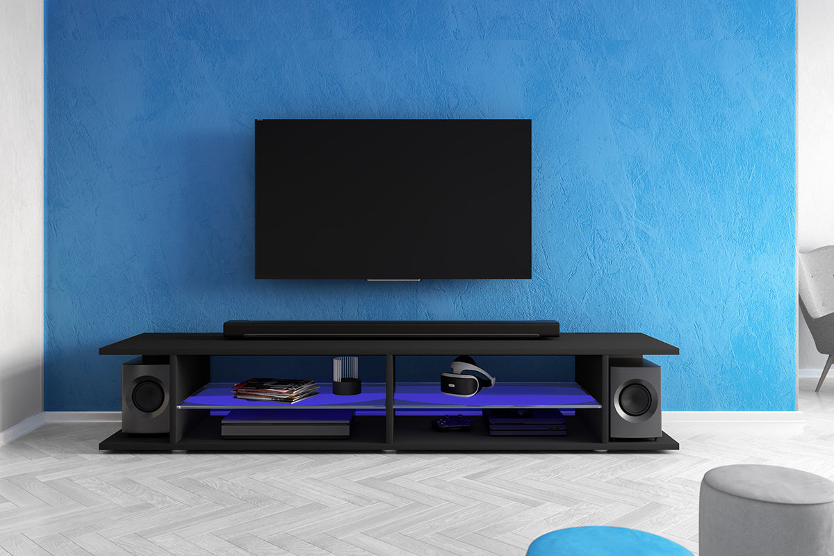 Szafka RTV Mitchell 180 cm Czarny mat / Czarny połysk