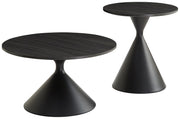 Zestaw stolików kawowych Adrize okrągłe 50 i 70 cm fornir czarny z metalową podstawą