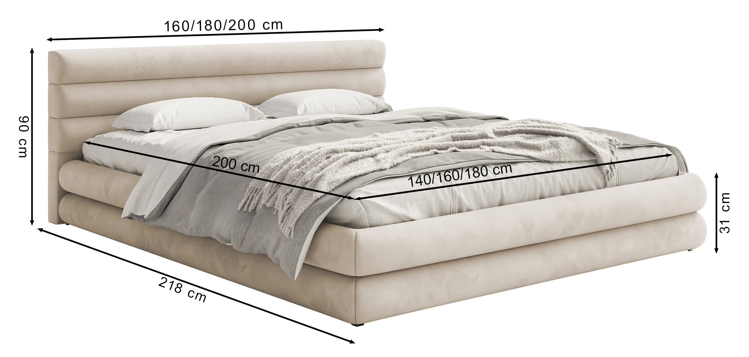 Łóżko tapicerowane 180x200 cm Alegre z pojemnikiem na pościel jasnoszare welur hydrofobowy łatwoczyszczący stelaż metalowy