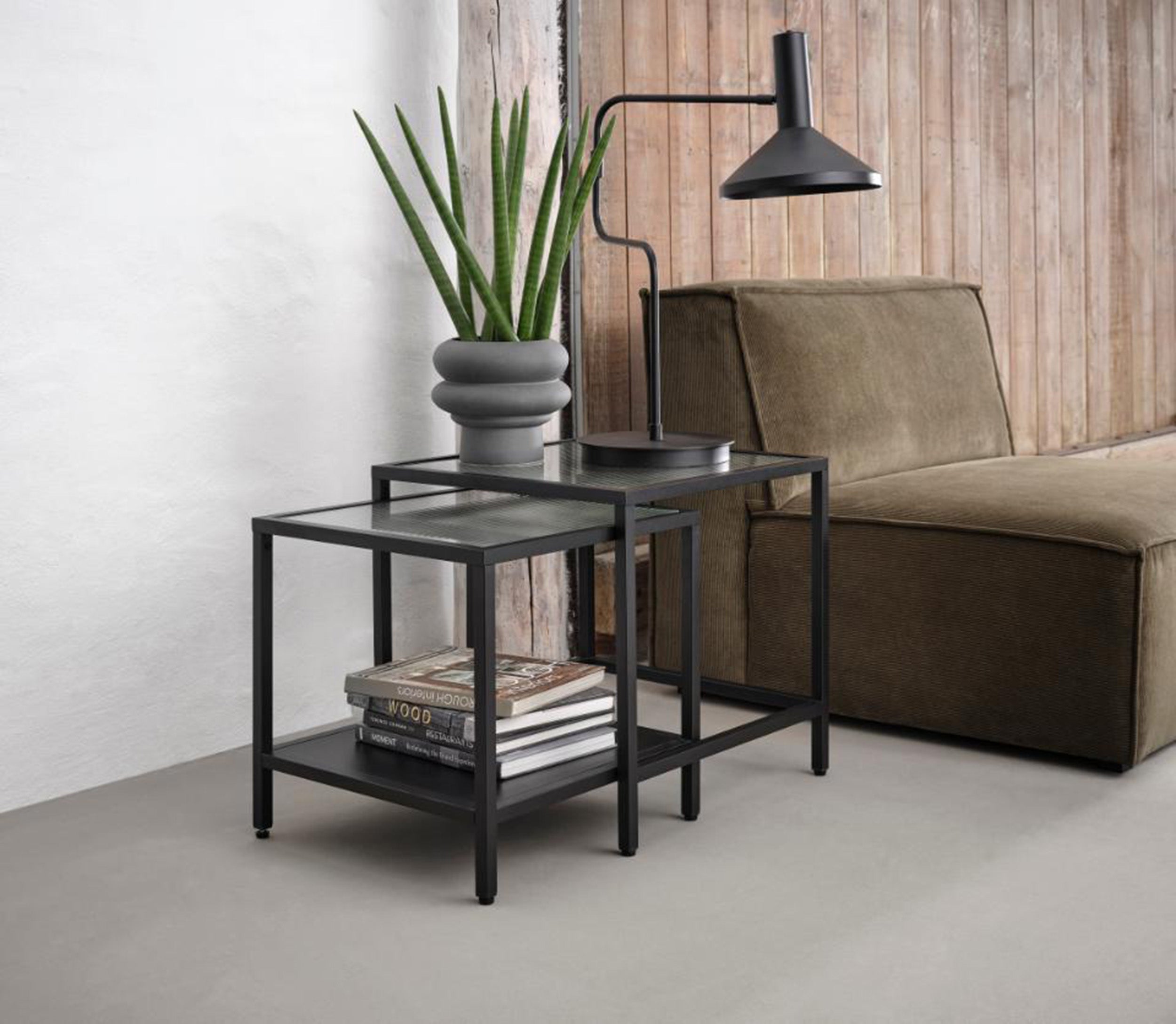 Zestaw stolików kawowych Avensunly przeszklone 50 cm czarne