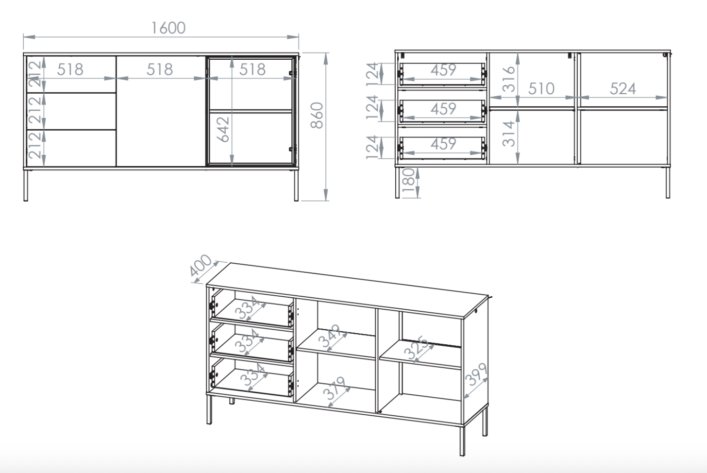 Komoda dwudrzwiowa Barnee z szufladami i oświetleniem 160 cm dąb lindberg