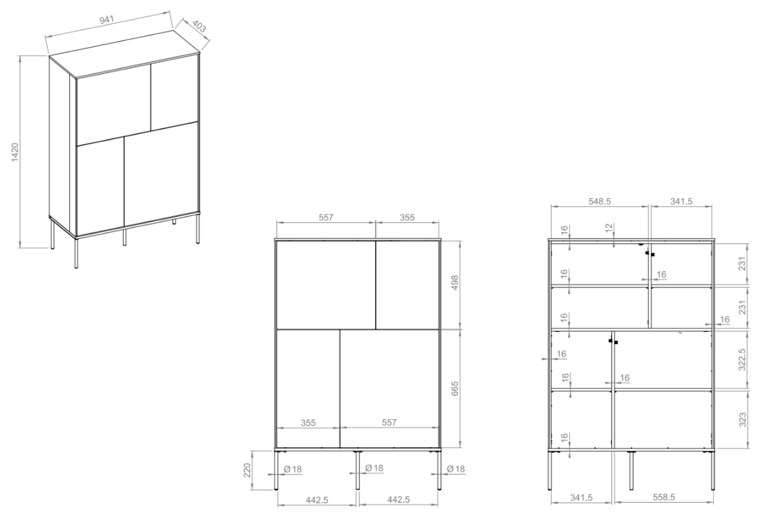 Komoda czterodrzwiowa Bellezo wysoka 95 cm kremowy