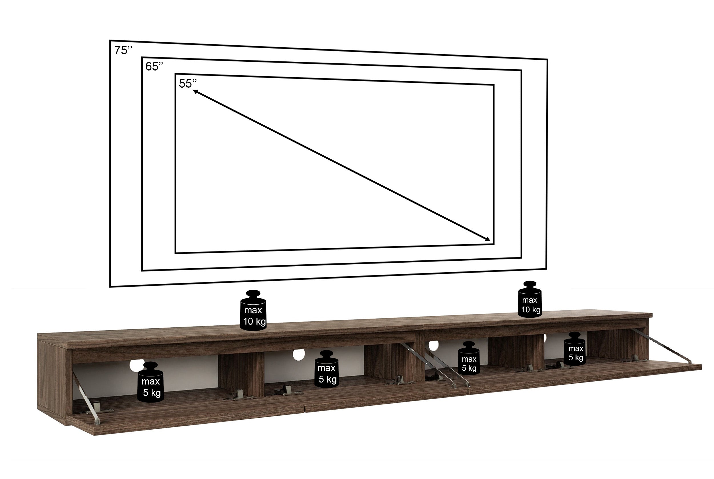 Szafka RTV Bemmi Slim wisząca 200 cm orzech wisconsin