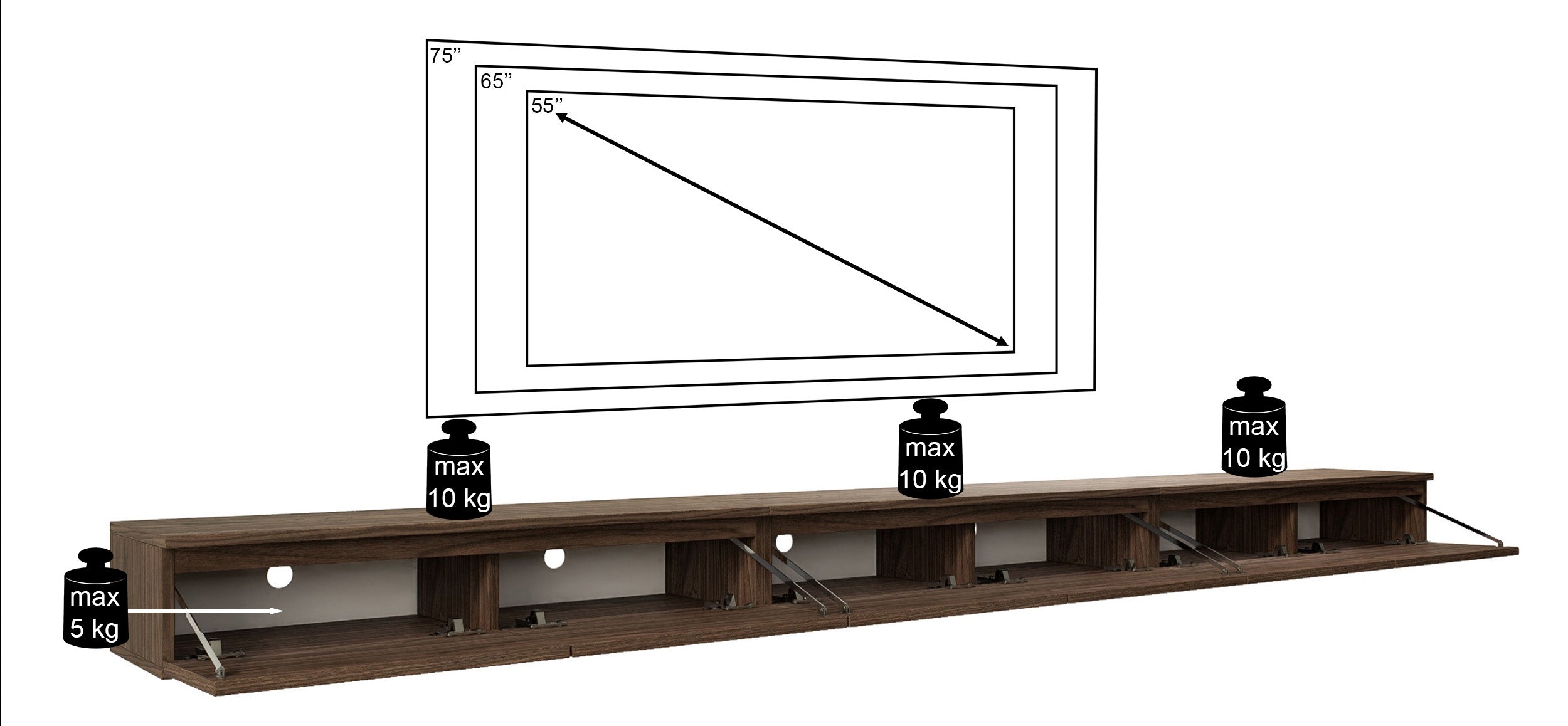 Szafka RTV Bemmi Slim wisząca 300 cm orzech wisconsin