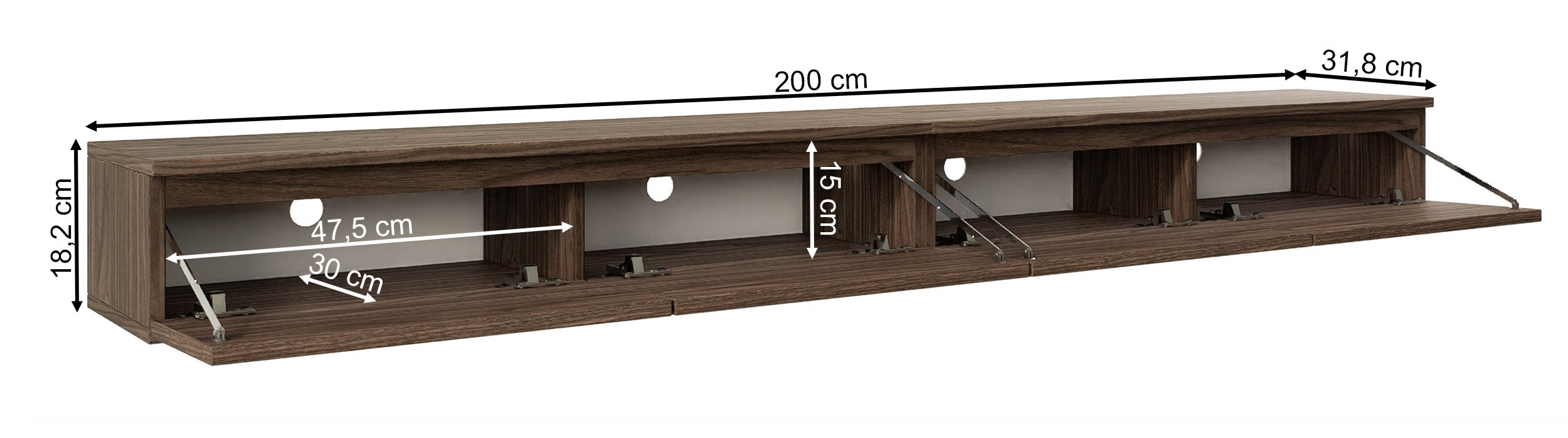 Szafka RTV Bemmi Slim wisząca 200 cm orzech wisconsin