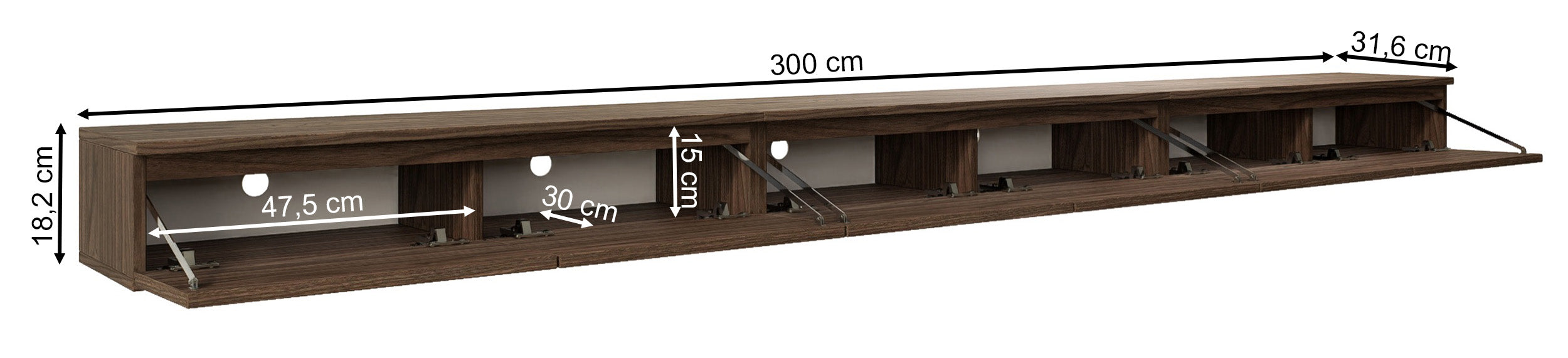 Szafka RTV Bemmi Slim wisząca 300 cm orzech wisconsin