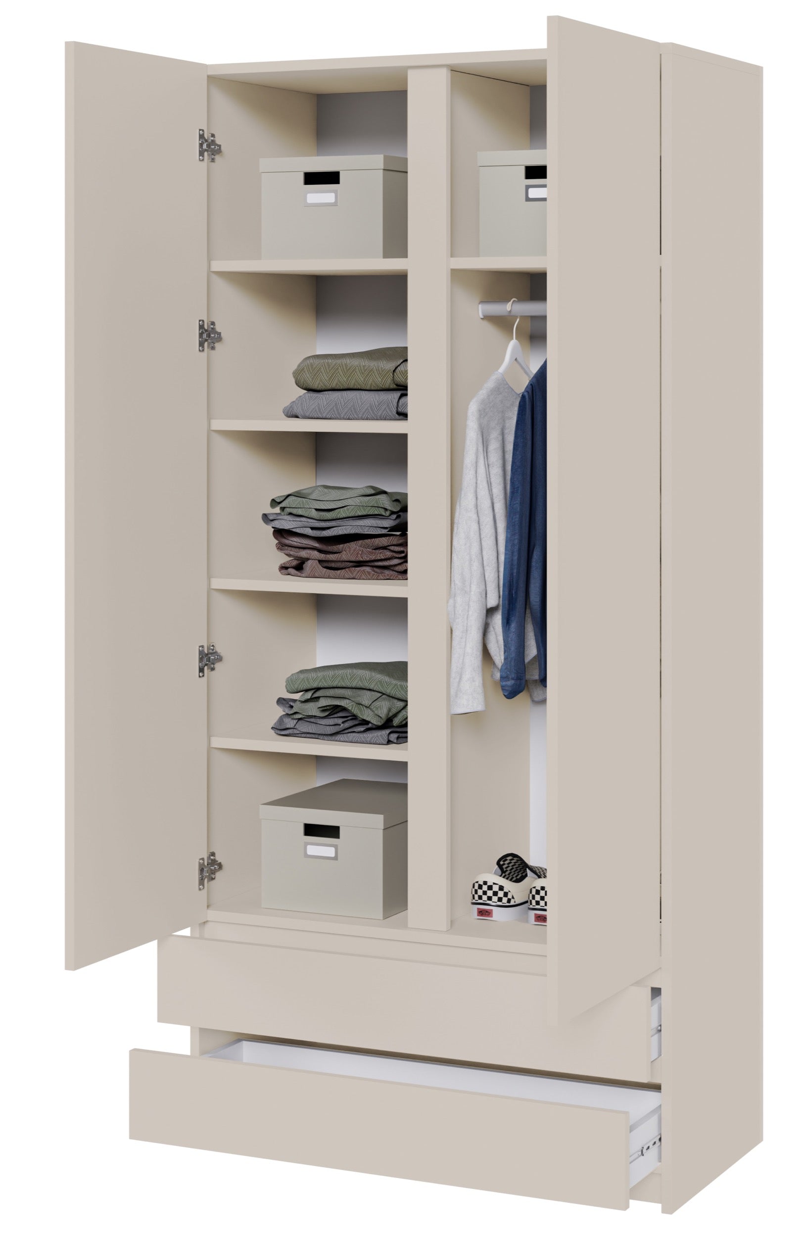 Szafa dwudrzwiowa Bemmi z dwiema szufladami 100 cm kaszmir